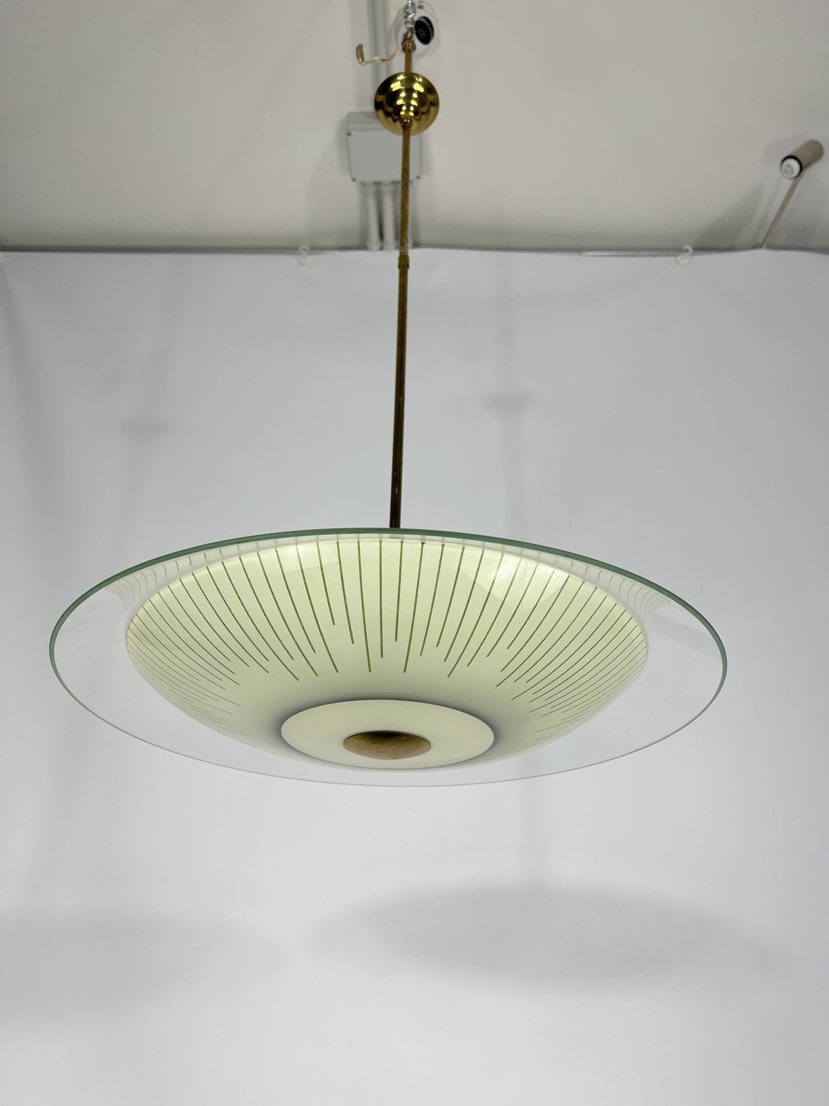 Fontana Arte Style, Mid Century Curved Glass Disc Chandelier From 50s photo vinterior