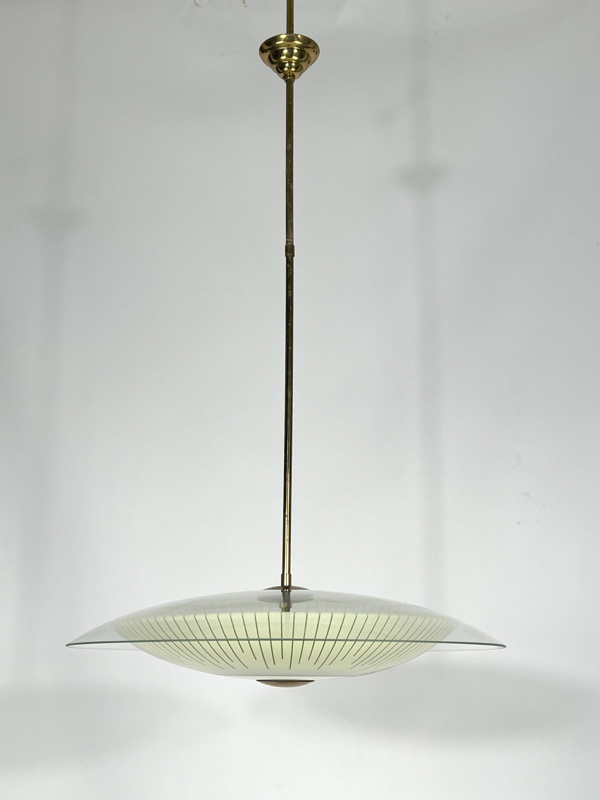 Fontana Arte Style, Mid Century Curved Glass Disc Chandelier From 50s