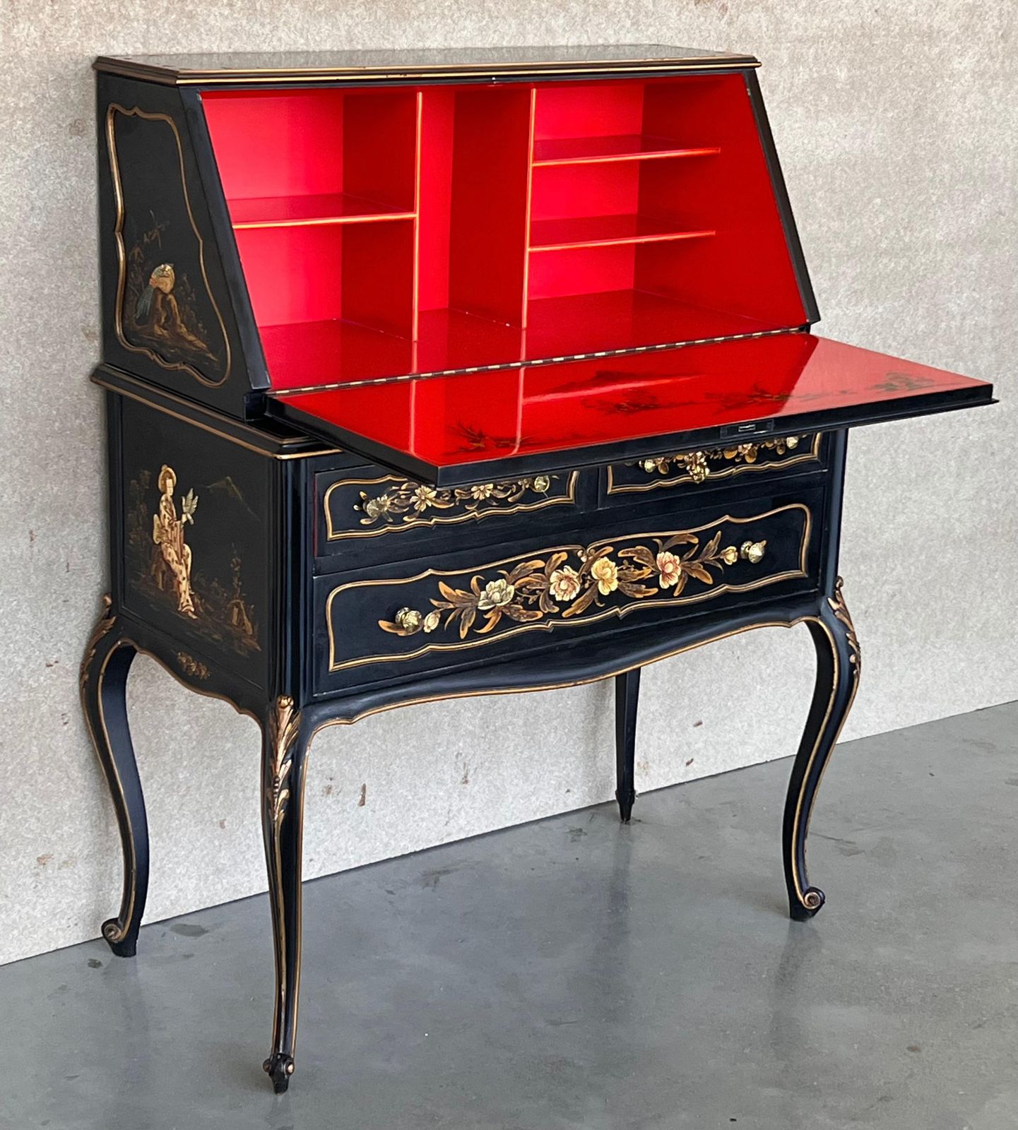 Bureau à abattant de style Chippendale en bois laqué noir, vers 1900 photo buy