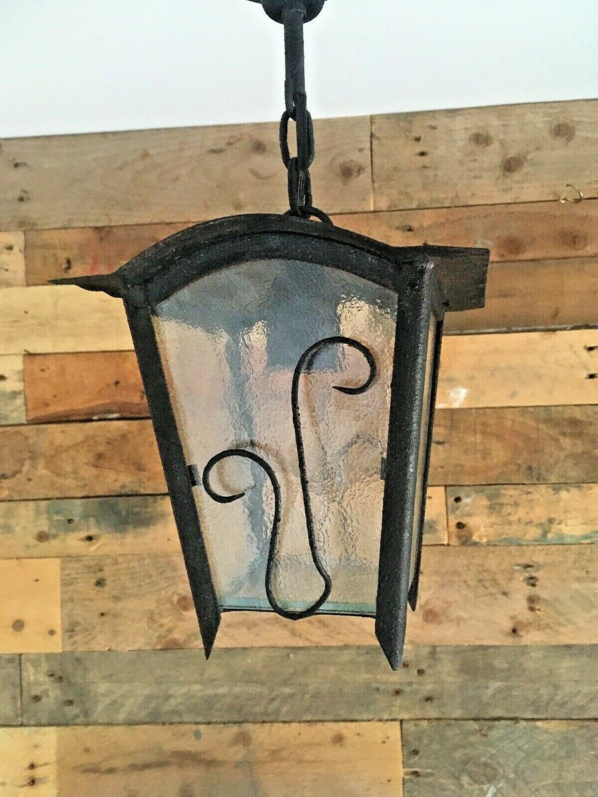 Antique French Art Nouveau Iron & Glass Hanging Porch Lantern Lamp Light Gothic photo furniture