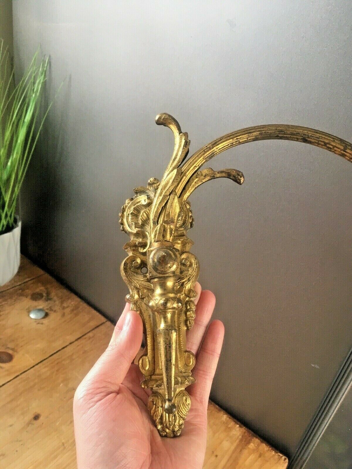 photo for sale Antique French Gilt Metal Ornate Swing Arm Wall Light Sconce Regency Baroque