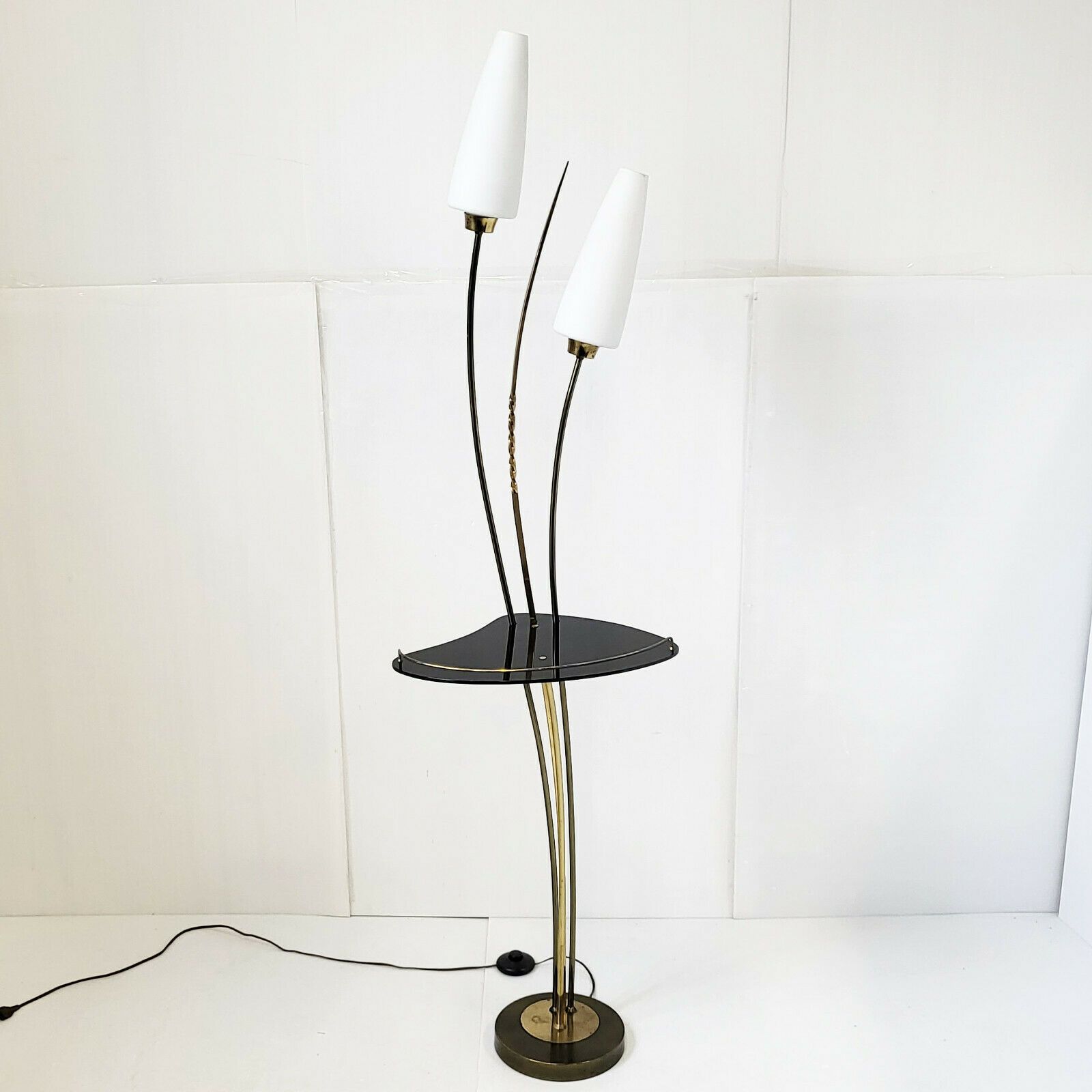Vintage Floor Lamp 1950 Maison Arlus Brass Gold Plexiglass & Glass 50s 1950s photo furniture