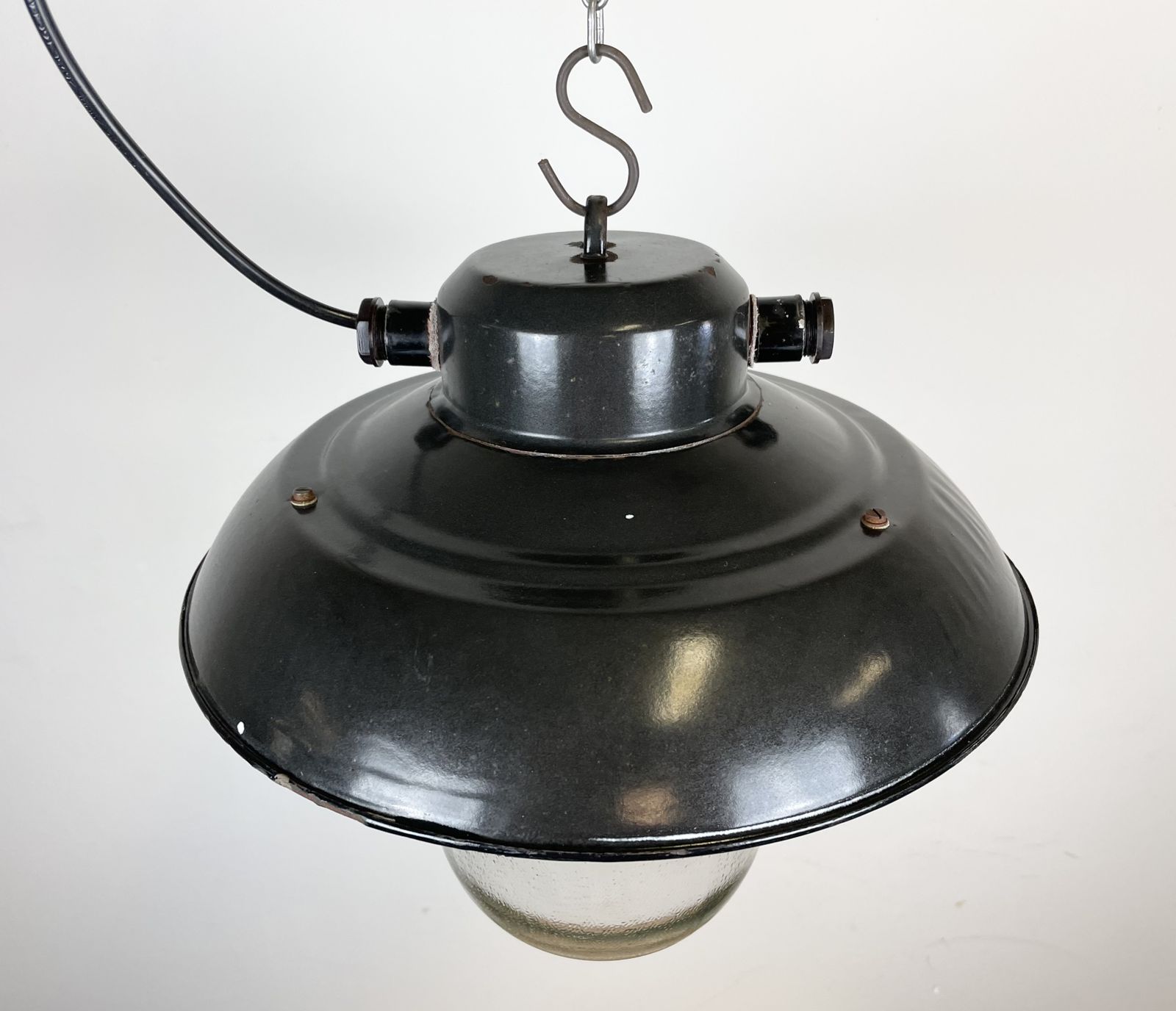 Industrial Black Enamel Factory Hanging Lamp, 1960s photo Lighting