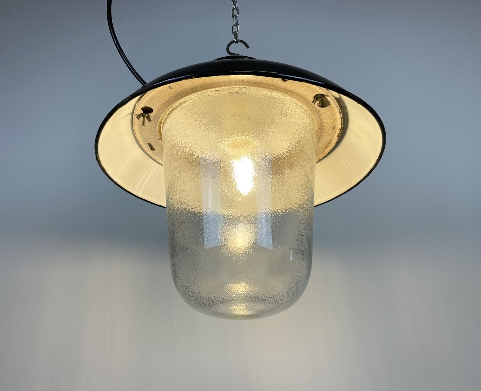 Industrial Black Enamel Factory Hanging Lamp, 1960s photo buy