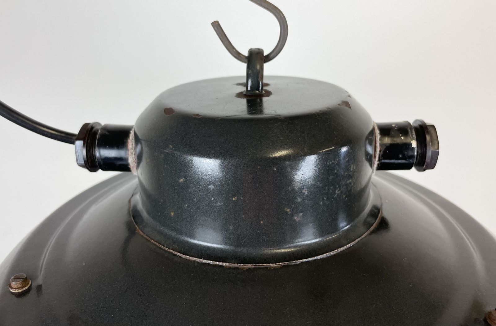 Industrial Black Enamel Factory Hanging Lamp, 1960s photo vintage