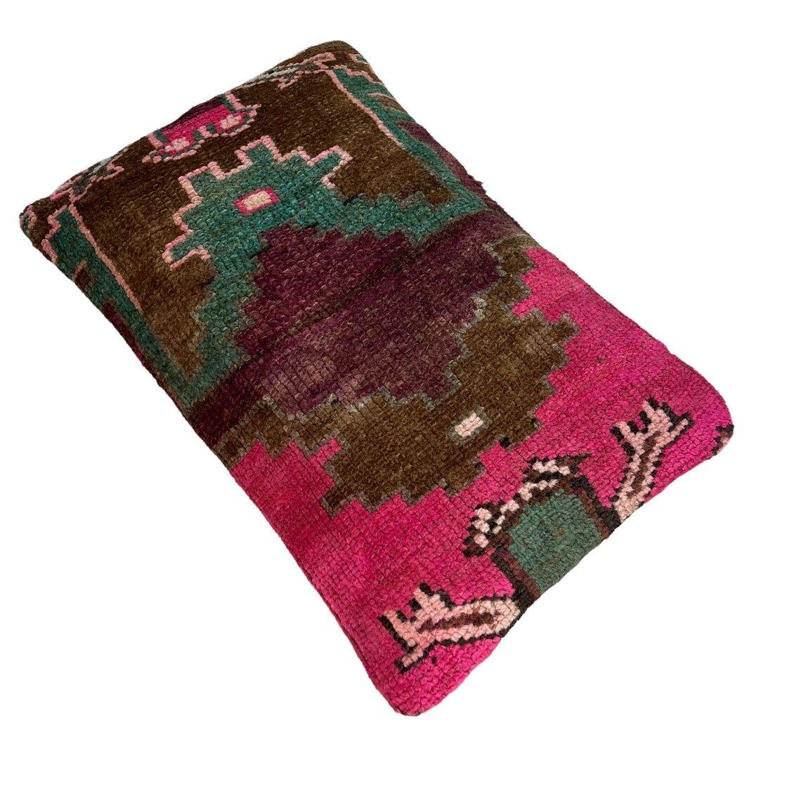 12'' X 20'' Vintage Hand Made Rug Cushion Cover, 30 X 50 Cm Decorative Rug Pillow Cover, Large Vintage Turkish Rug Cushion Cover photo vinterior