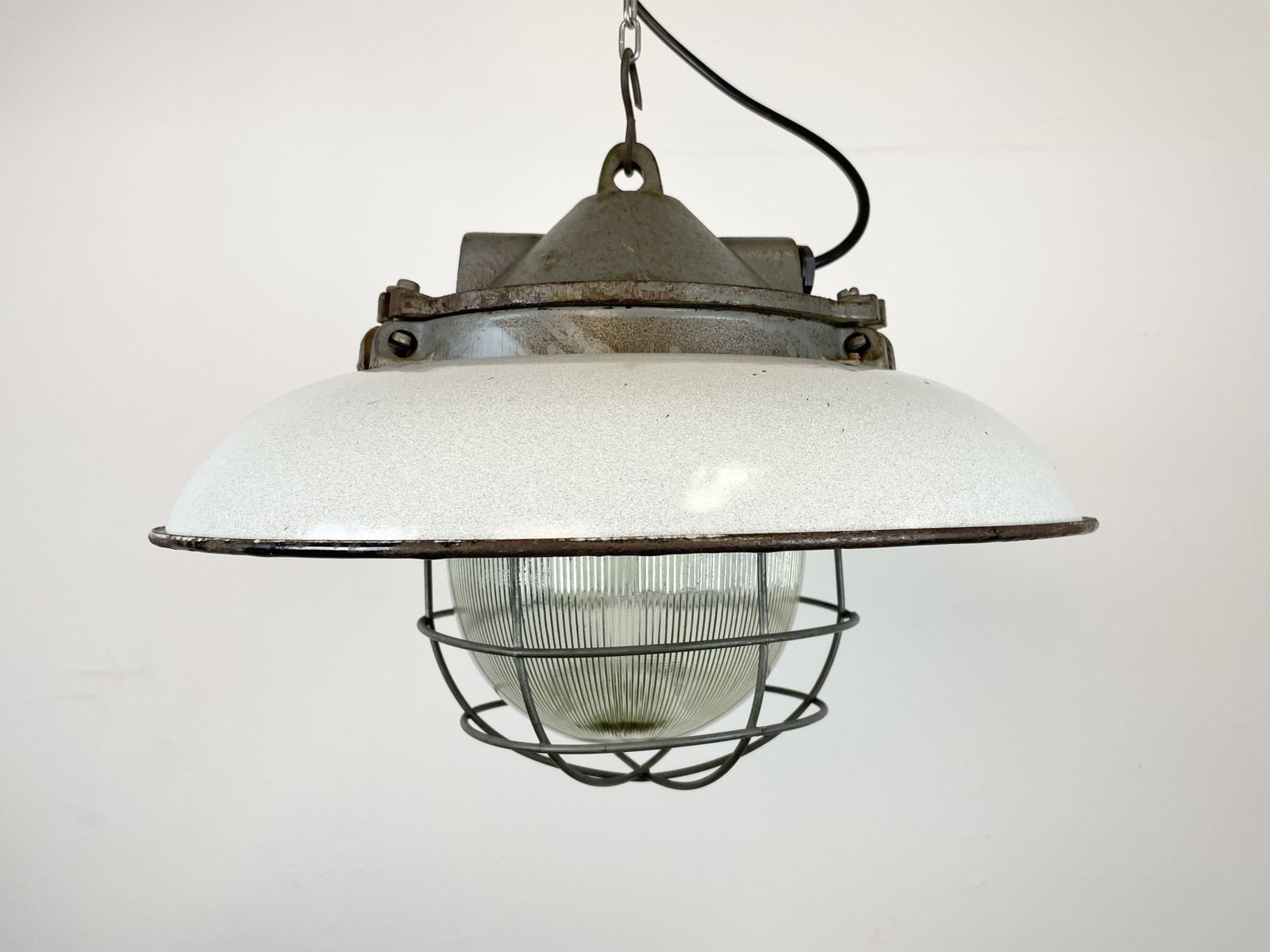 photo furniture Industrial Grey Enamel Factory Cage Pendant Lamp In Cast Iron From Zaos, 1960s, 25x