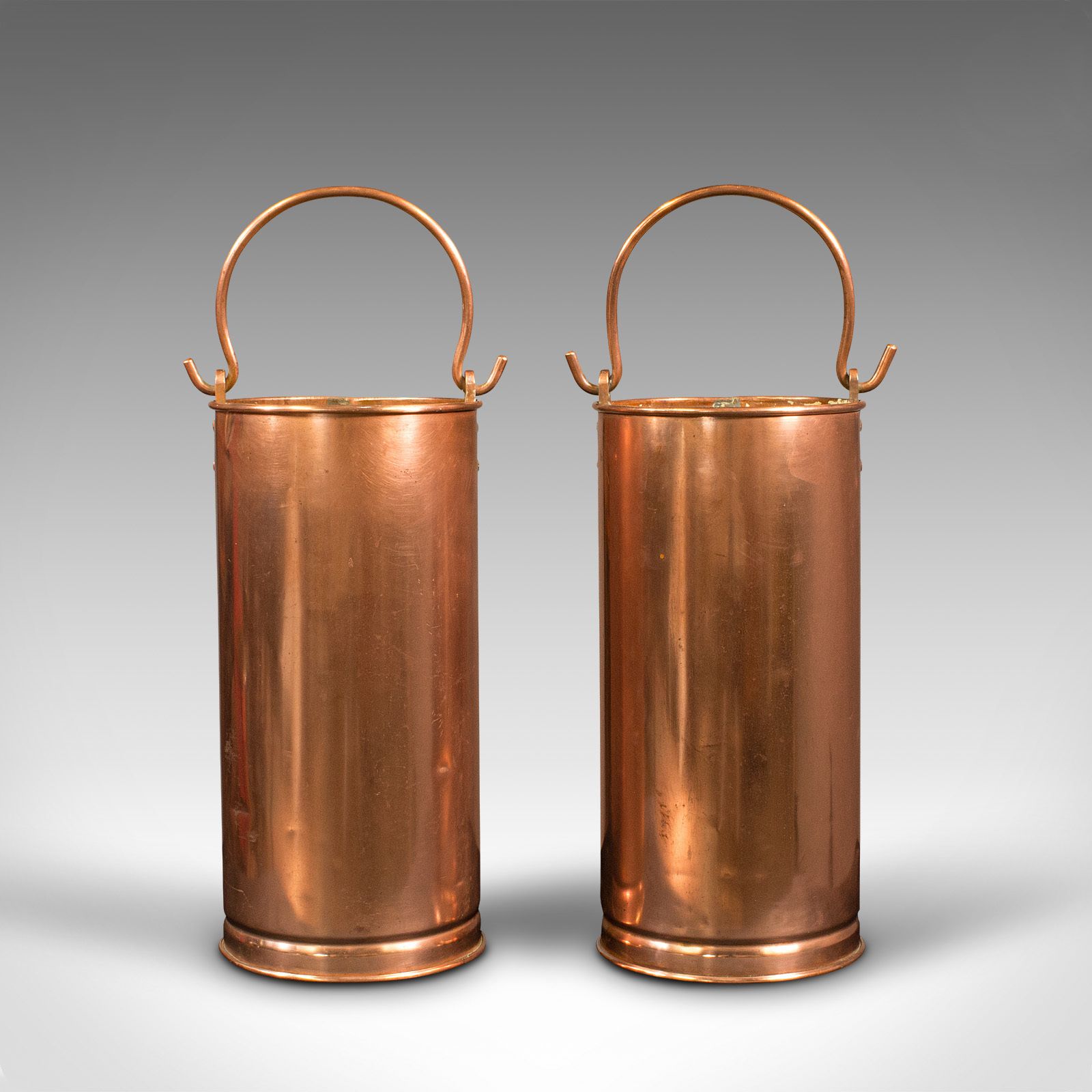 Pair Of Antique Hall Stick Stands, English, Copper, Umbrella Bucket photo 1315.0