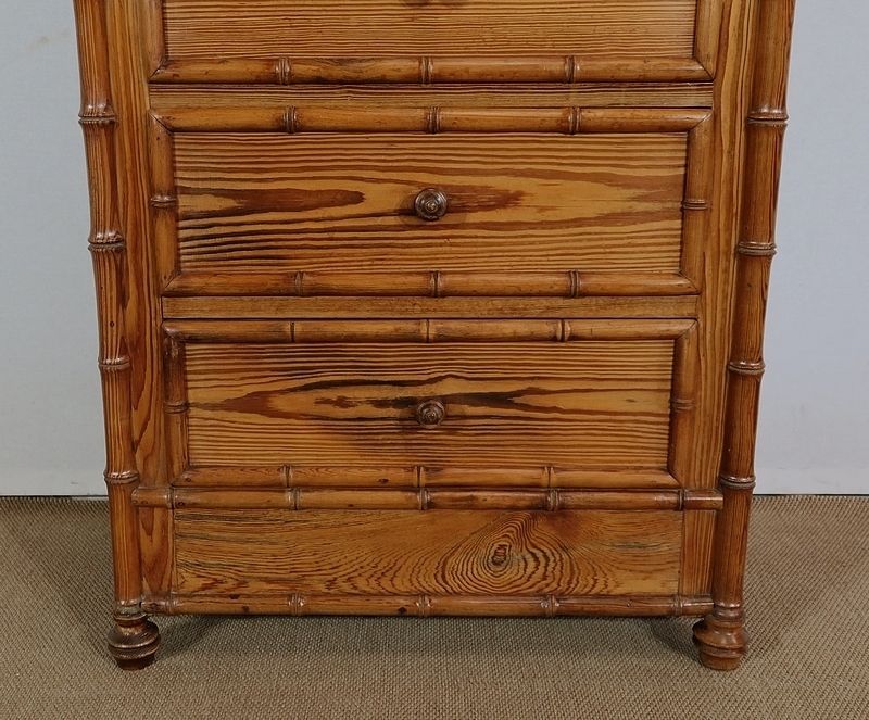 photo for sale Bamboo Spirit Semainier In Solid Pitch Pine, Art Nouveau, 1900
