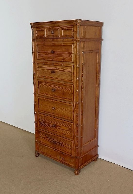 Furniture Bamboo Spirit Semainier In Solid Pitch Pine, Art Nouveau, 1900 photo