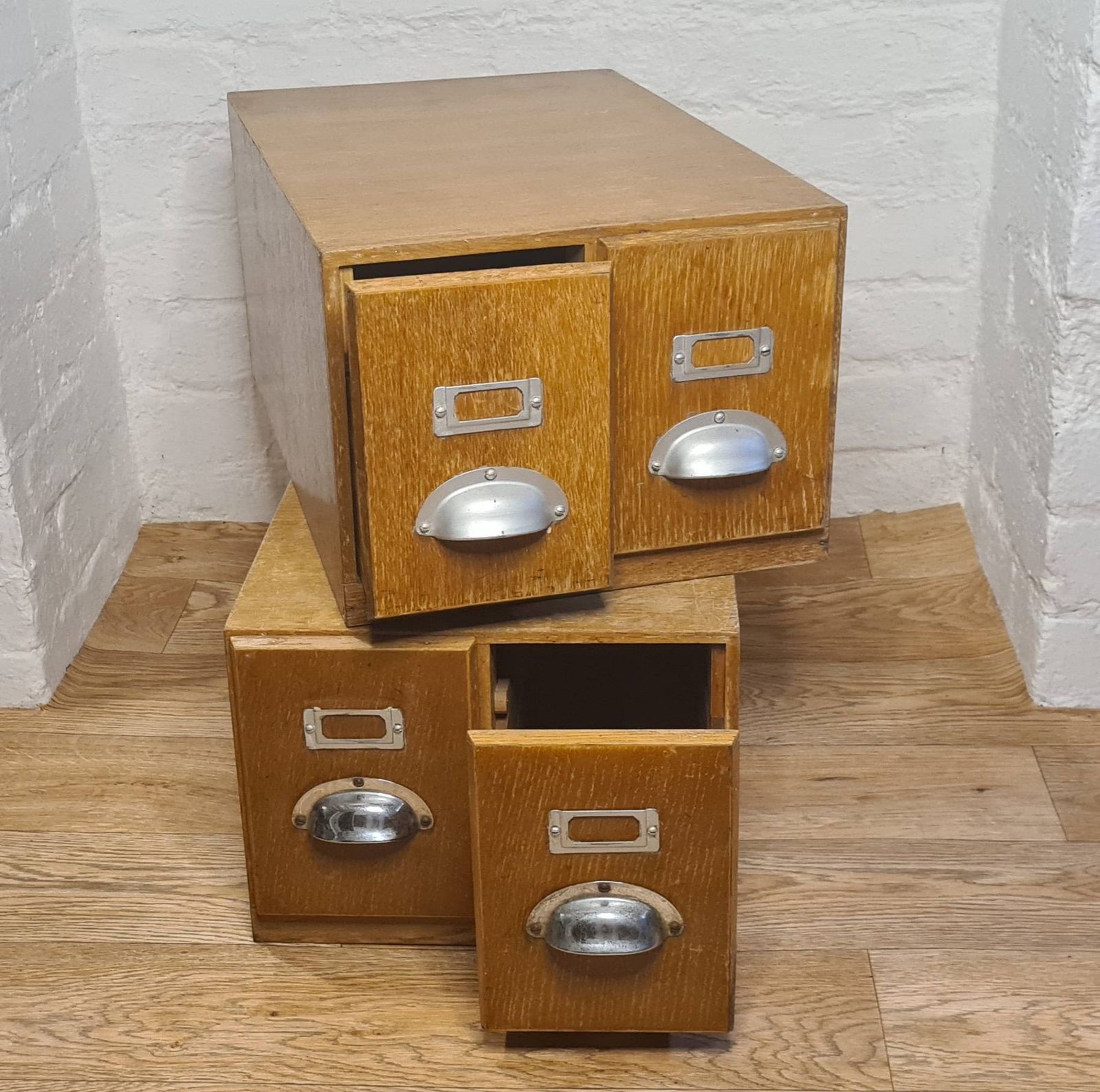Vintage Mid Century Wooden Library Index Drawers