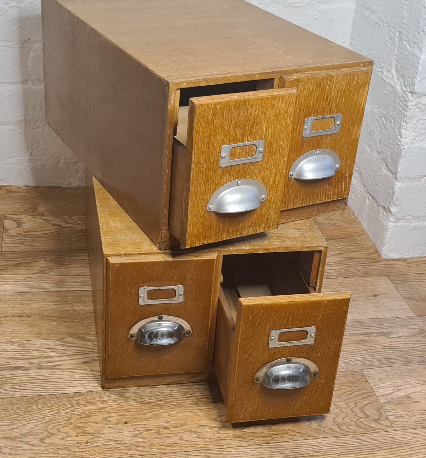 Vintage Mid Century Wooden Library Index Drawers photo furniture