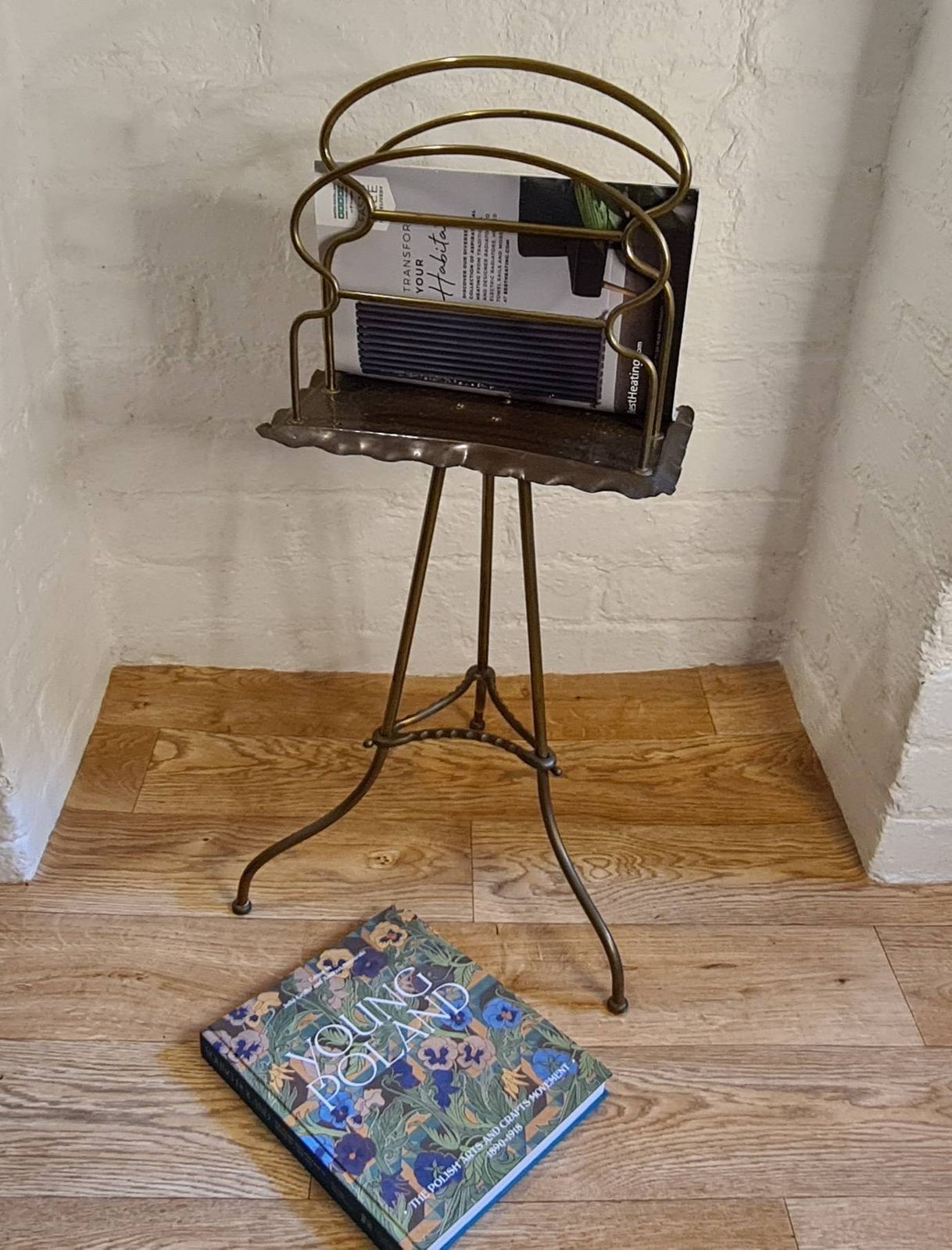 Antique Arts And Crafts Revolving Brass And Copper Magazine Rack / Book Shelf photo furniture