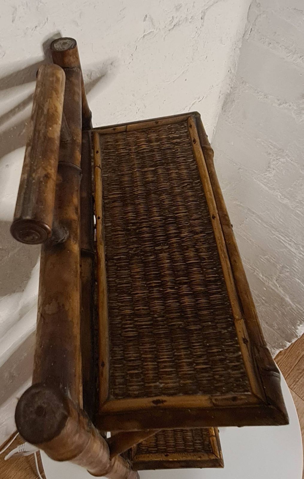 Antique Arts And Crafts  Aesthetic Movement Tiger Bamboo Hallway Mirror With Shelves photo buy