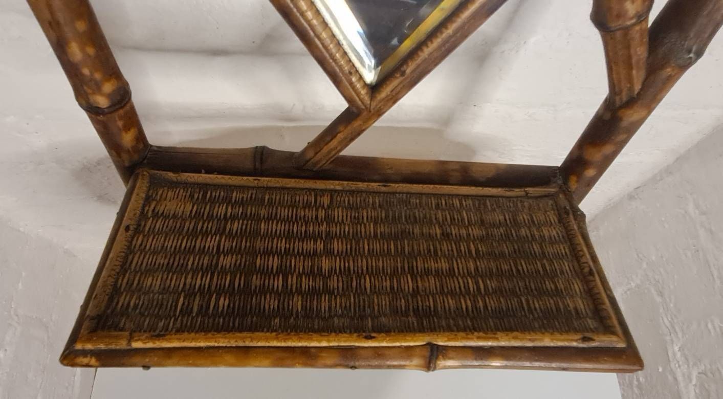 photo furniture Antique Arts And Crafts  Aesthetic Movement Tiger Bamboo Hallway Mirror With Shelves