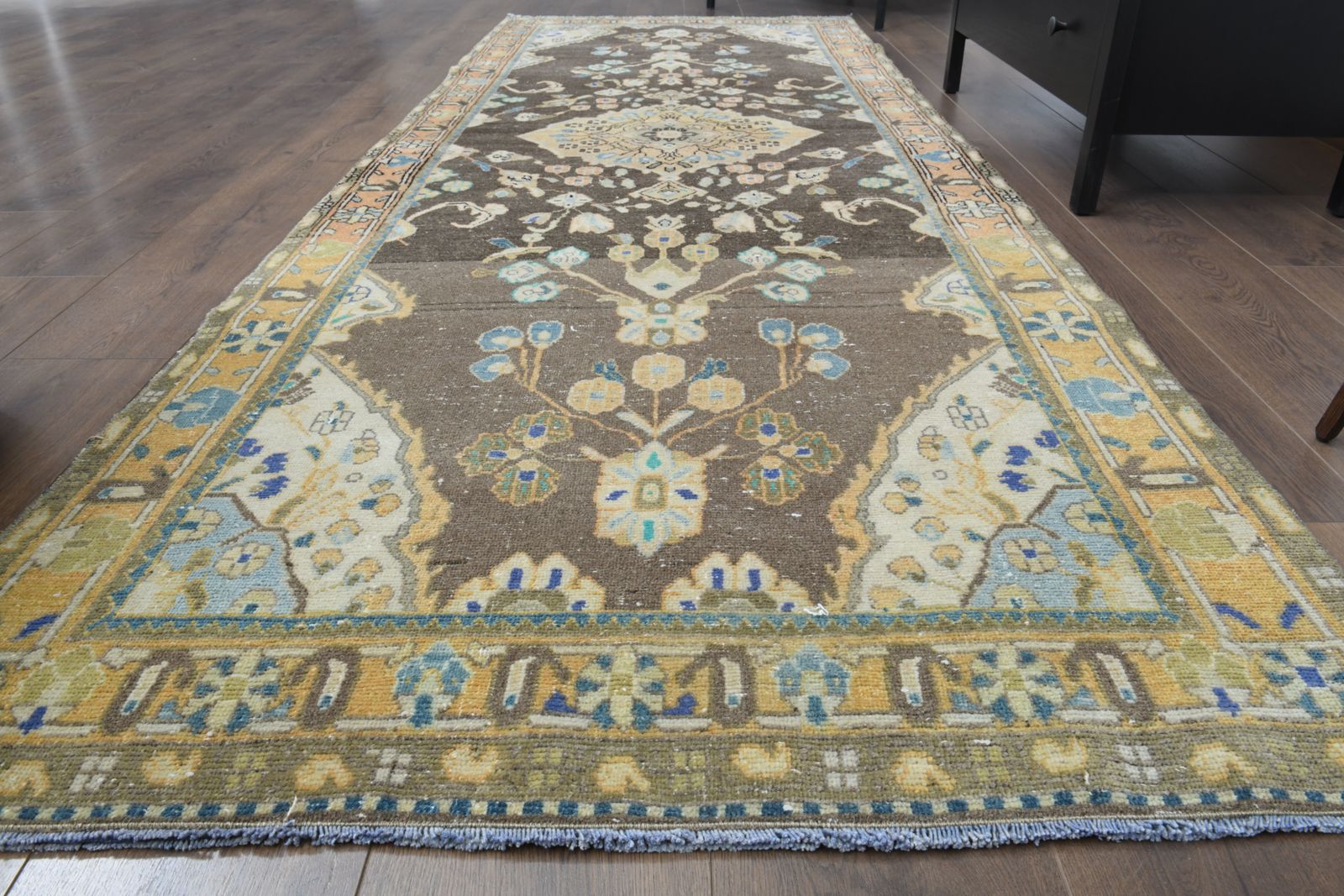4x10 Ft   Vintage Turkish Runner, Oushak Carpet, Handmade Wool Rug, Floral Hallway Rugs, Farmhouse Decor, One Of A Kind, Made In Anatolia photo for sale