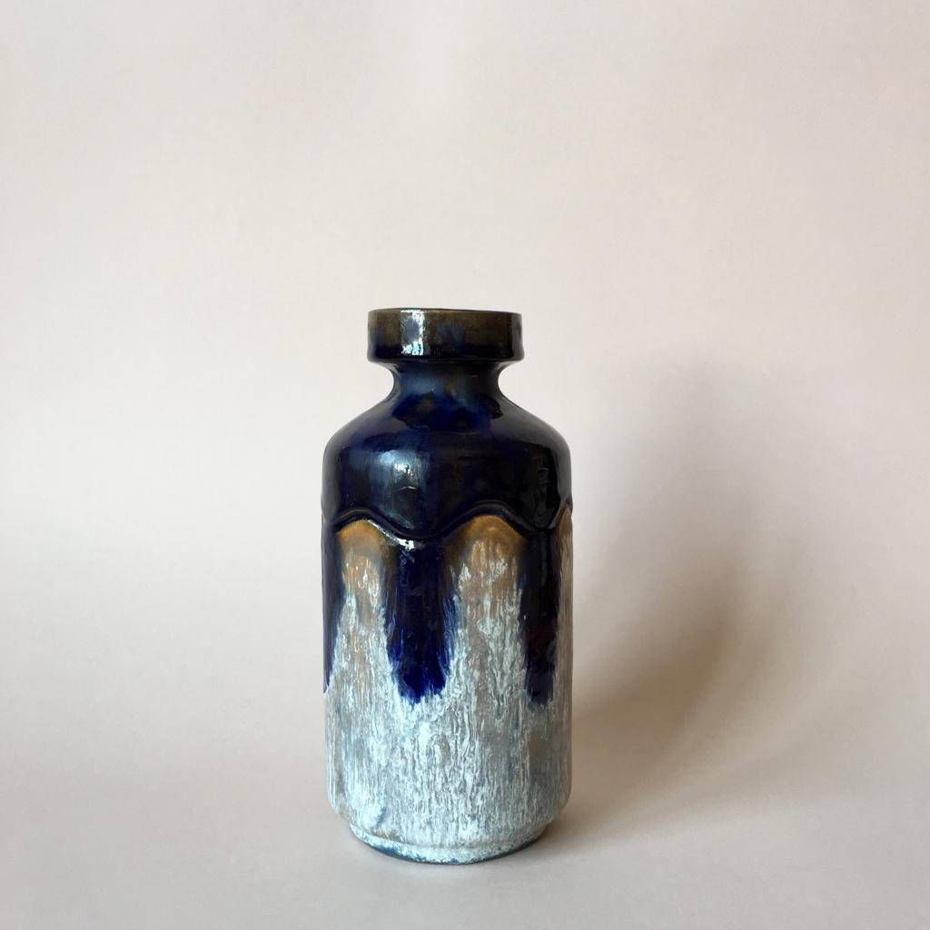 Mid Century Stoneware Bud Vase/Ove Rasmussen/Sweden/Blue Beige White