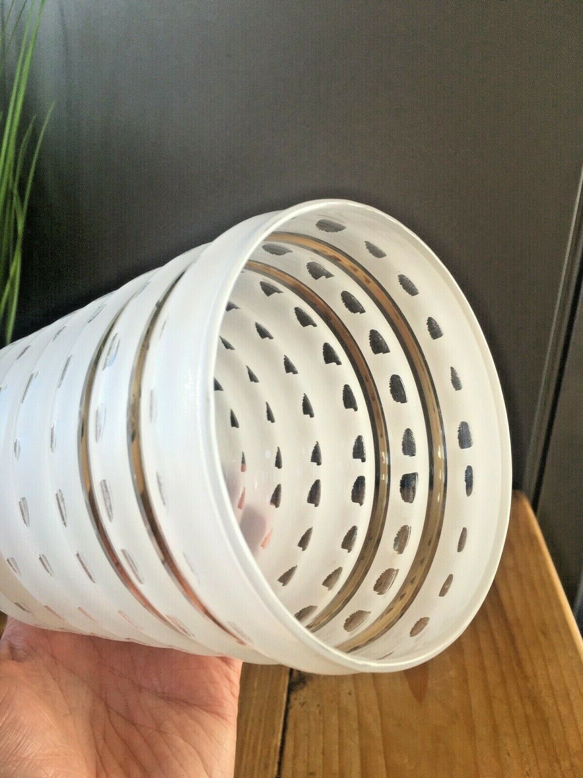 photo for sale Retro 70's White Glass Gold Bands Rippled Light Lamp Shade Op Art Mid Century