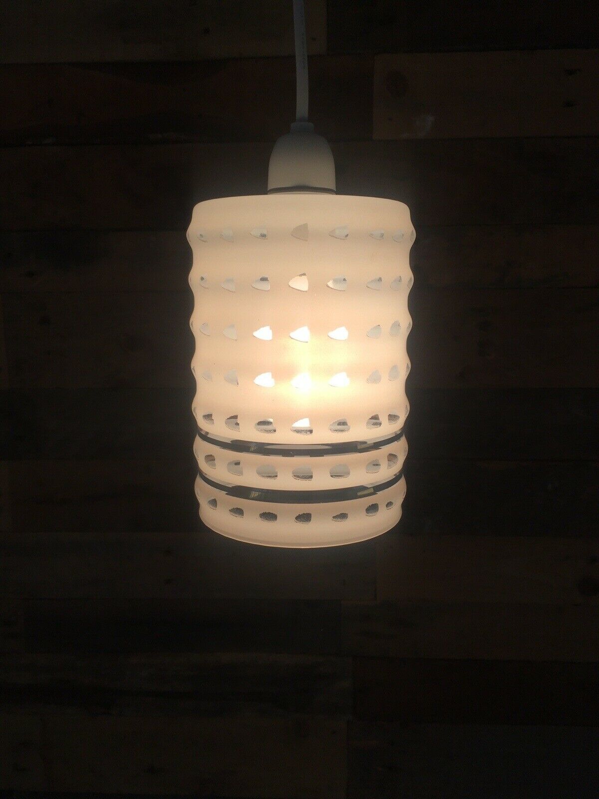 photo buy Retro 70's White Glass Gold Bands Rippled Light Lamp Shade Op Art Mid Century