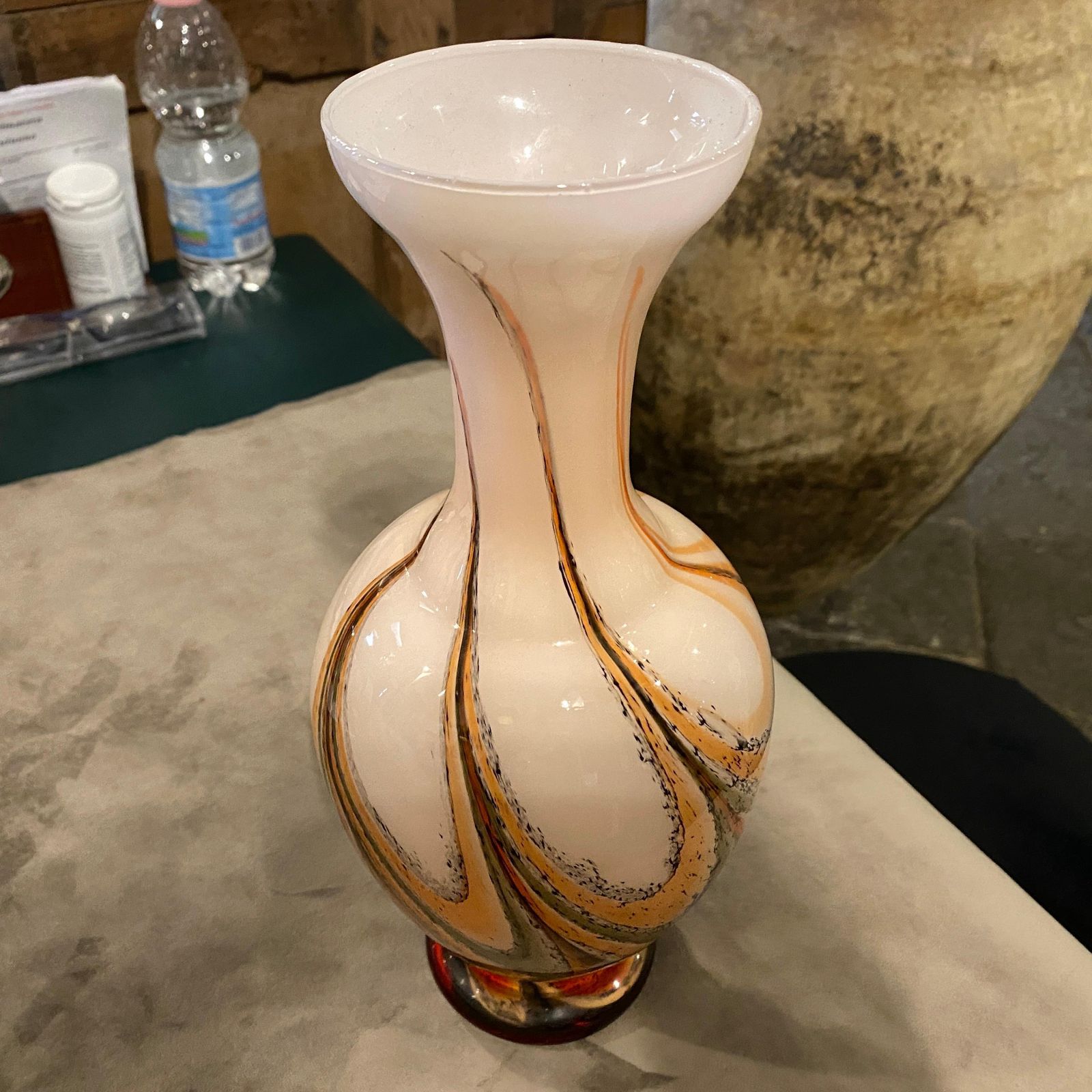 Mid Century Modern Orange And Brown Glass Italian Vase photo for sale