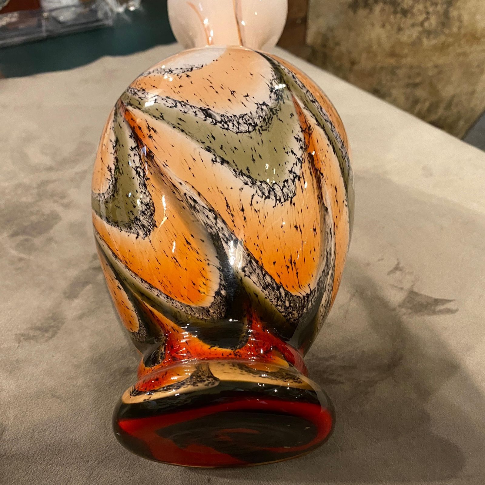 photo for sale Mid Century Modern Orange And Brown Glass Italian Vase