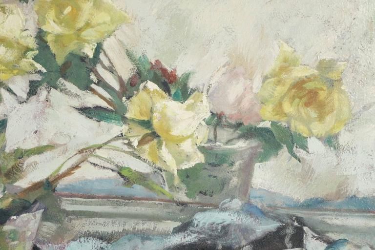 Painting On Wood 20th Century Of A Bouquet Of Flowers In Front Of A Mirror photo Art