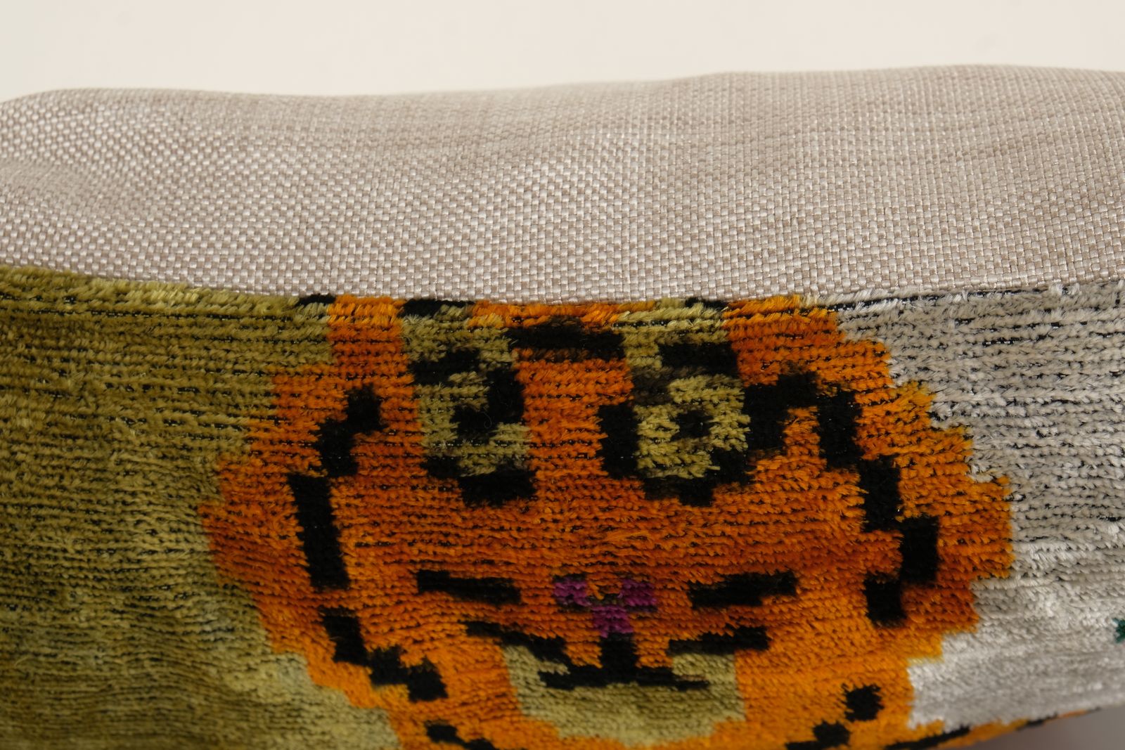 Square Silk Tiger Ikat Velvet Pillow, Yellow Animal Pattern Ethnic Cushion, Handloom Ethnic Pillow Cover 16" X 16" photo 50.0