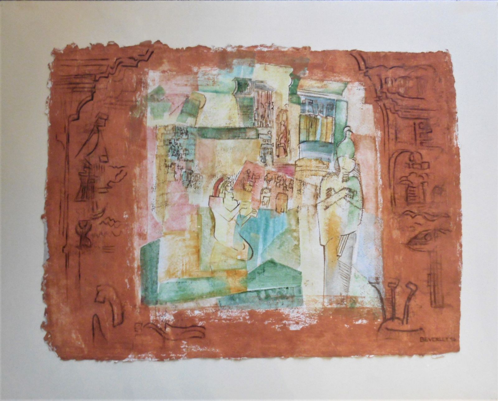 Untitled   ( Ink/Watercolour Egyptian Theme) On Handmade/Handtorn Paper