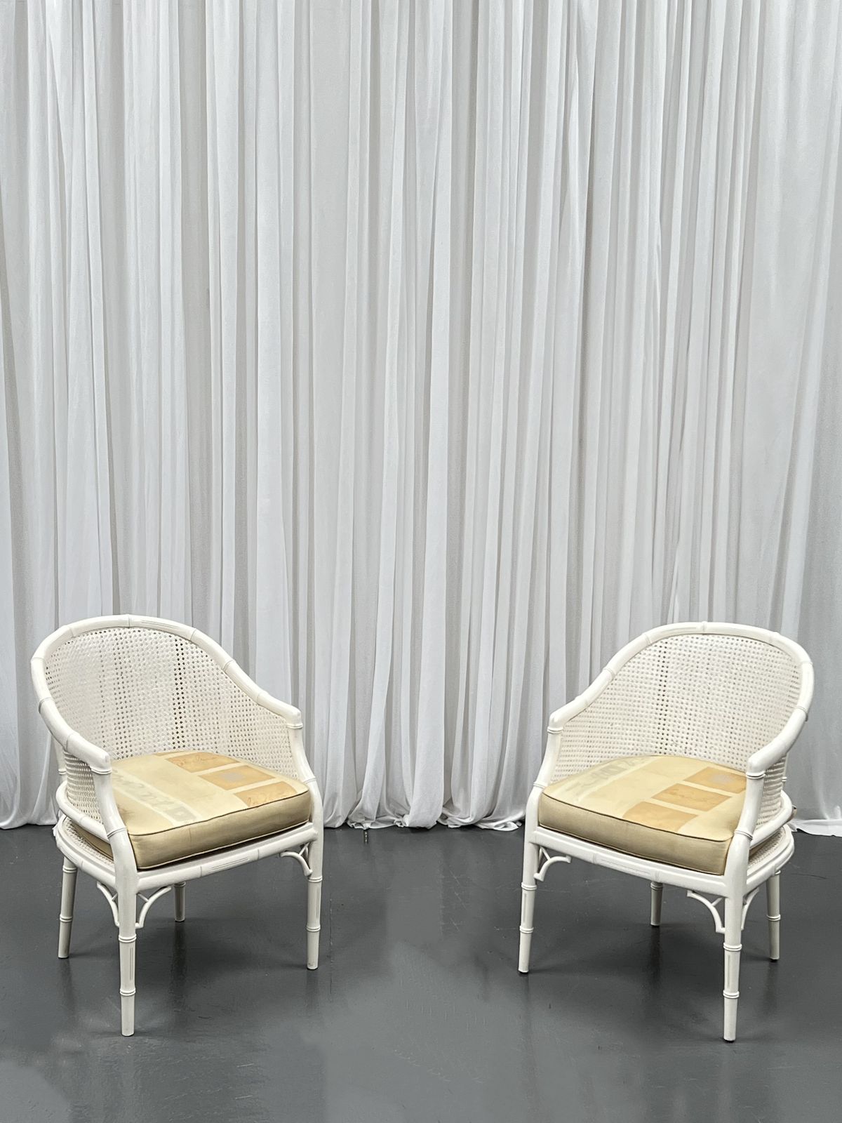 White Chippendale Style Faux Wood Bamboo Easy Chairs,  1960s. photo Furniture