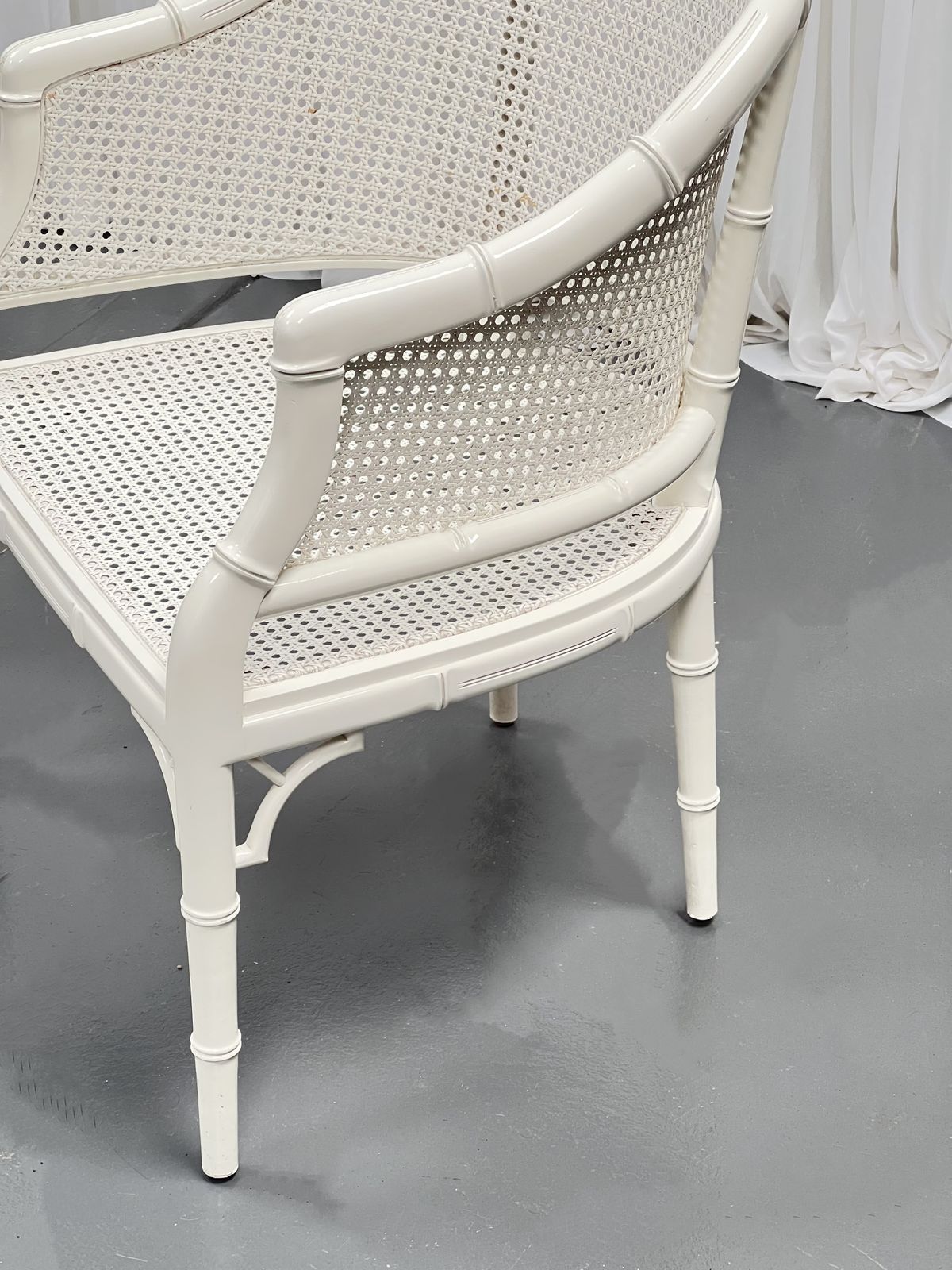 White Chippendale Style Faux Wood Bamboo Easy Chairs,  1960s. photo vinterior
