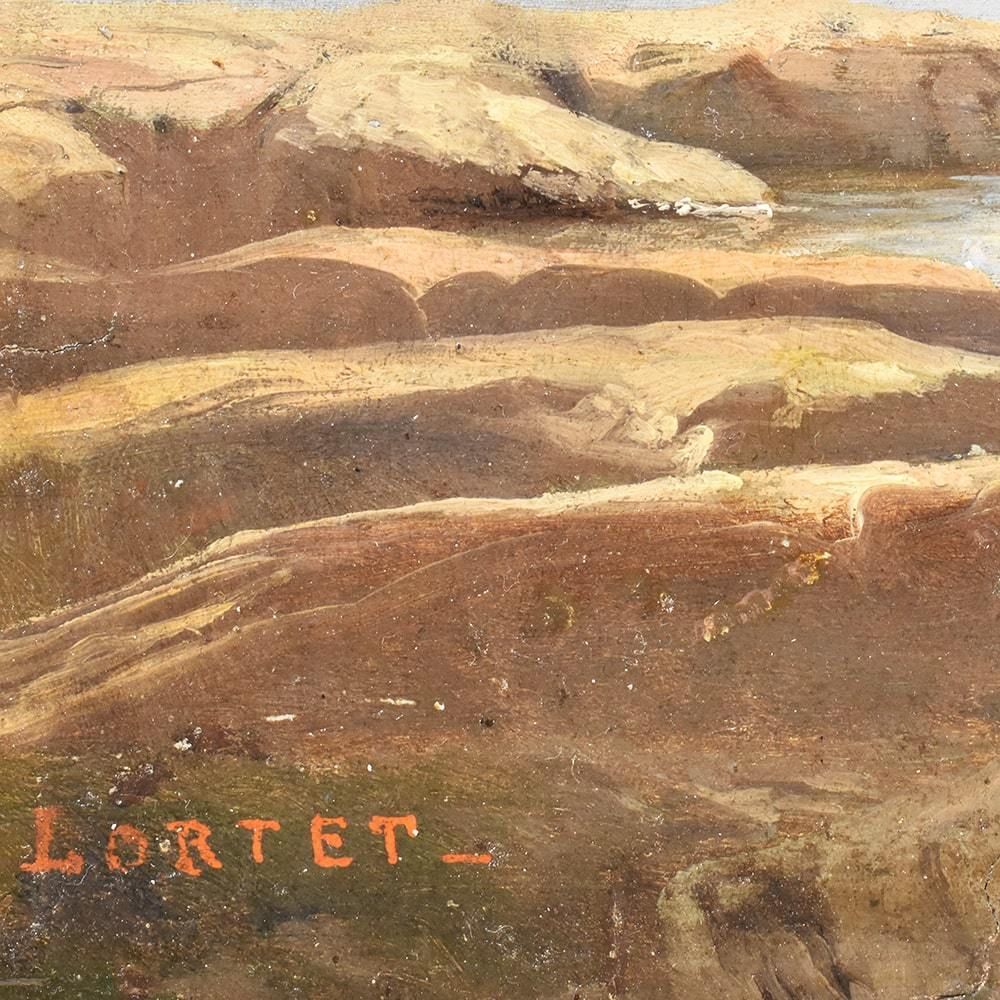Antique Mountain Landscape Painting, Oil On Paper, XIX Century. (Qp405) photo vintage