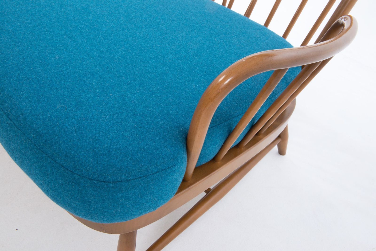 Ercol Jubilee Chair, Teal Wool With Timorous Beasties Storm Blotch Velvet Cushions photo furniture