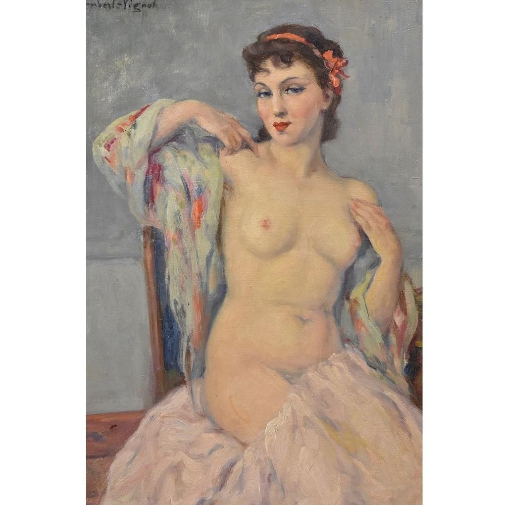 Nude Oil Painting, Nude Woman, Oil On Canvas, XX Century. (Qn357) photo furniture