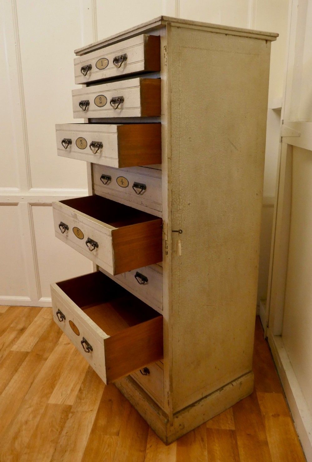Furniture Tall Edwardian Painted Wellington Chest Filing Cabinet photo