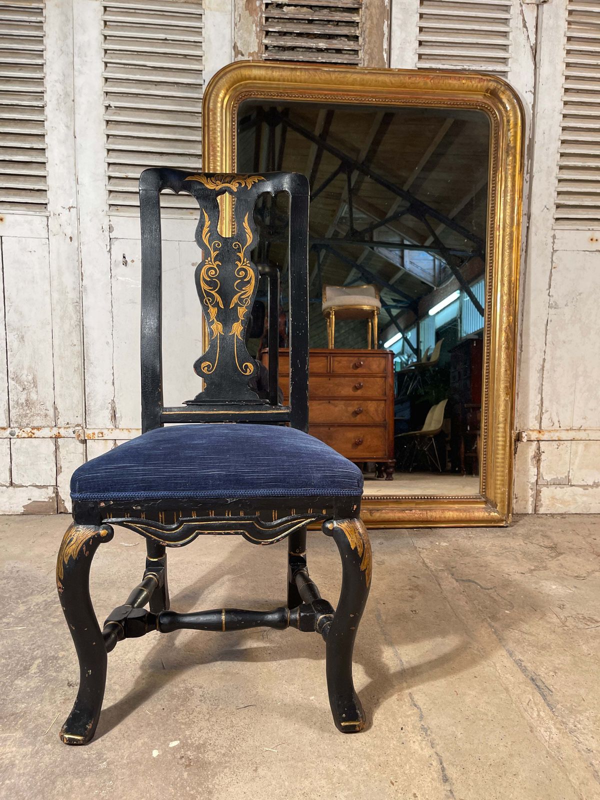 Furniture Rare Early Antique Queen Anne Jappened Side Chair Circa 1710 photo