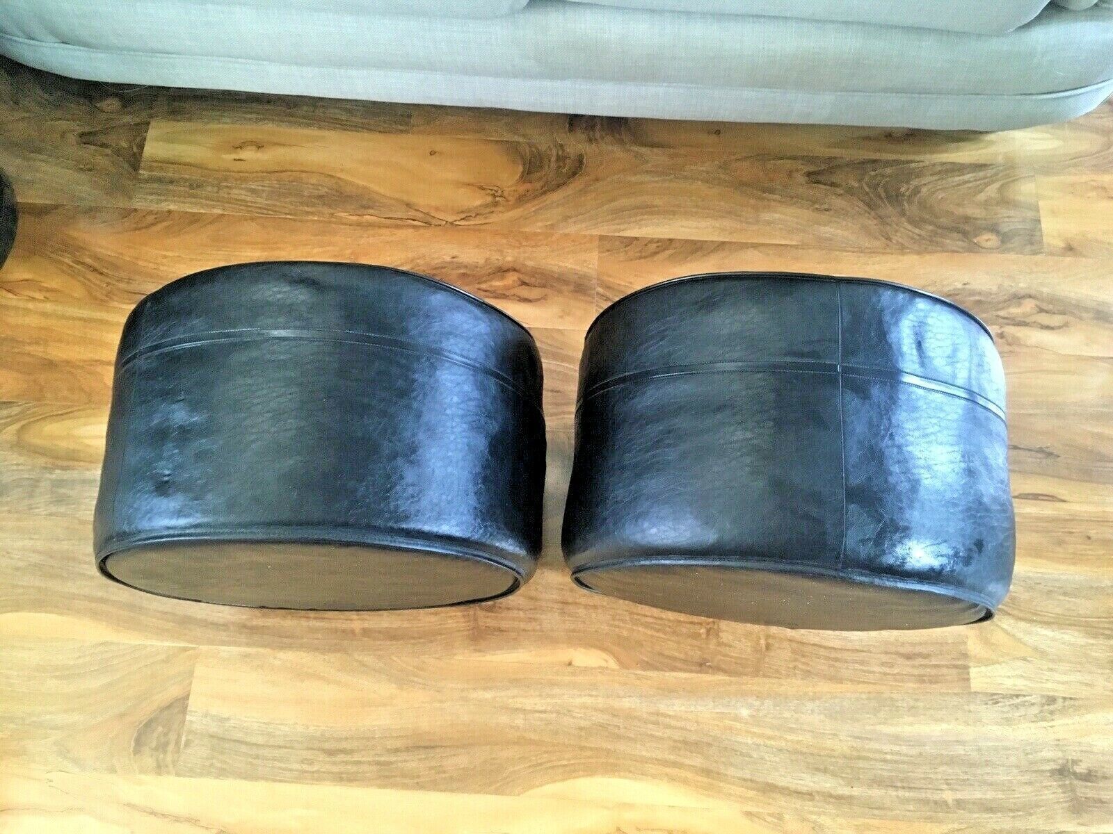 1 Retro 1950's Genuine Sherborne Black Faux Leather Geometric Foot Stool Pouffe photo 85.0