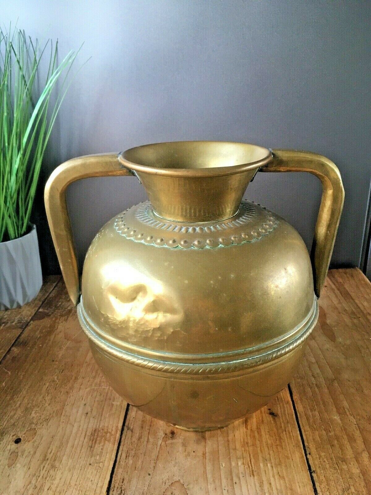 Antique French Brass Twin Handled Urn Water Jug Vase Garanti Villedieu Plant Pot photo 85.0