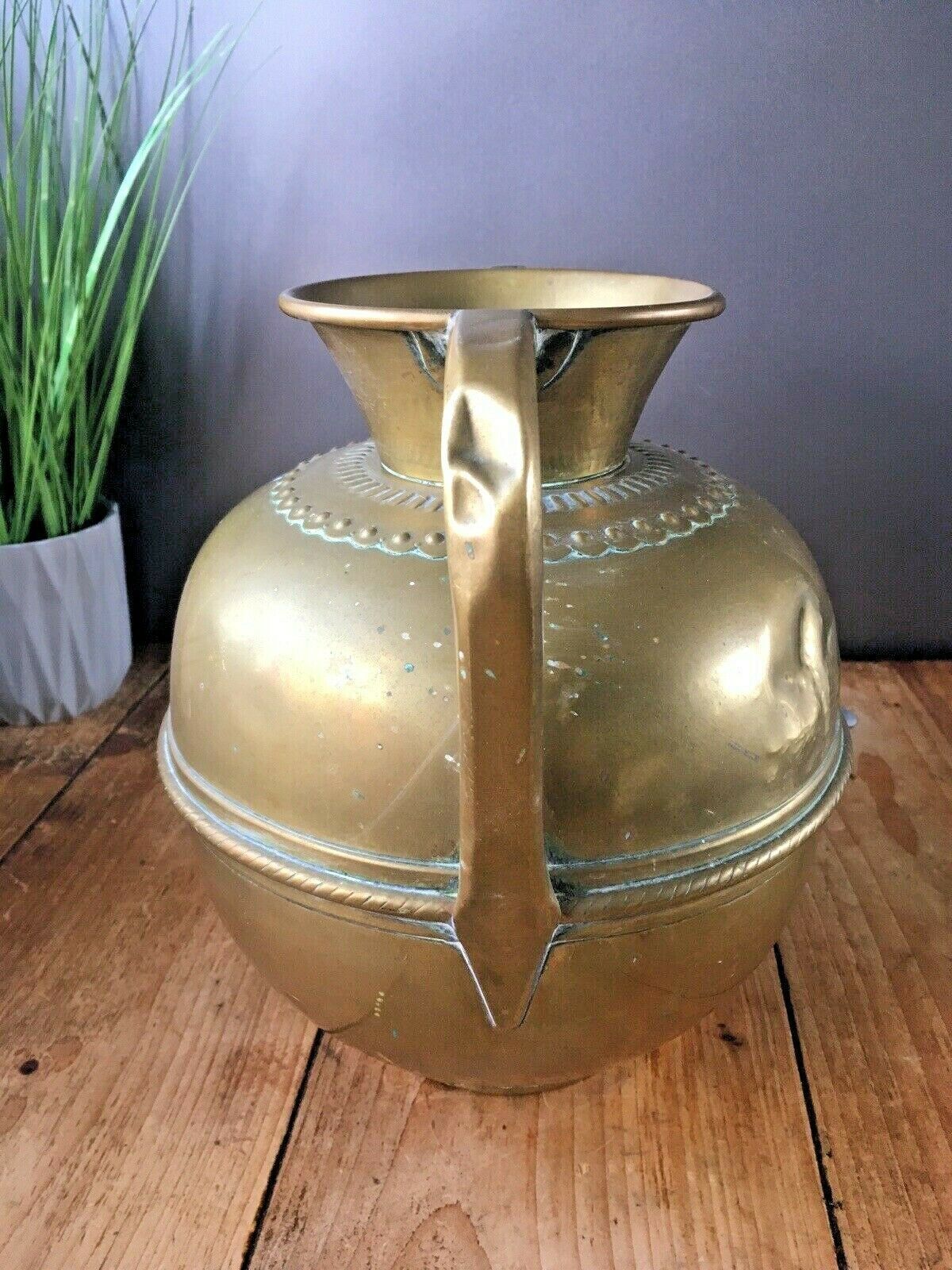 Antique French Brass Twin Handled Urn Water Jug Vase Garanti Villedieu Plant Pot photo vinterior