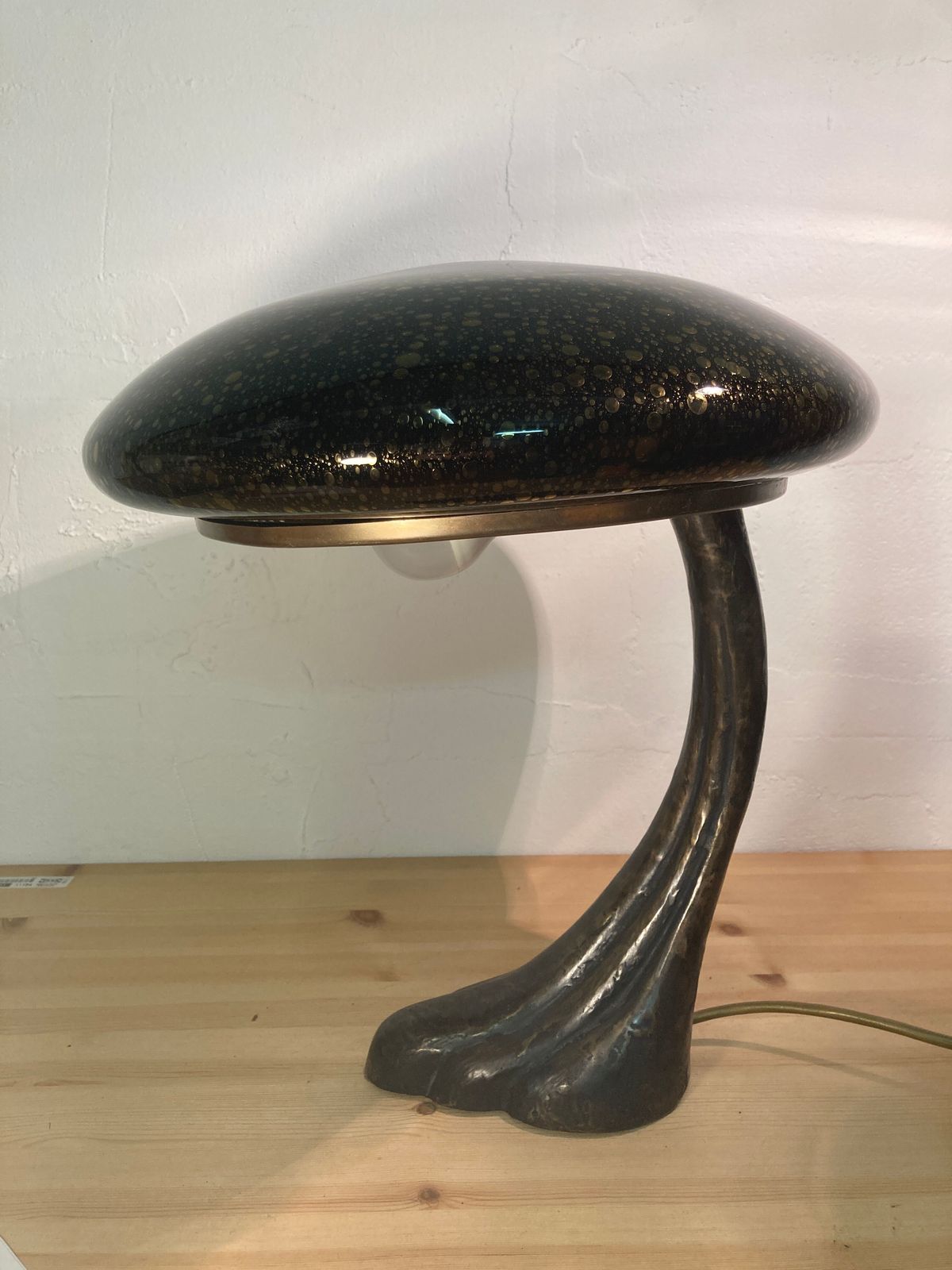 Lighting Art Deco Organic Mushroom Bronze Murano Bubble Glass Desk Lamp photo