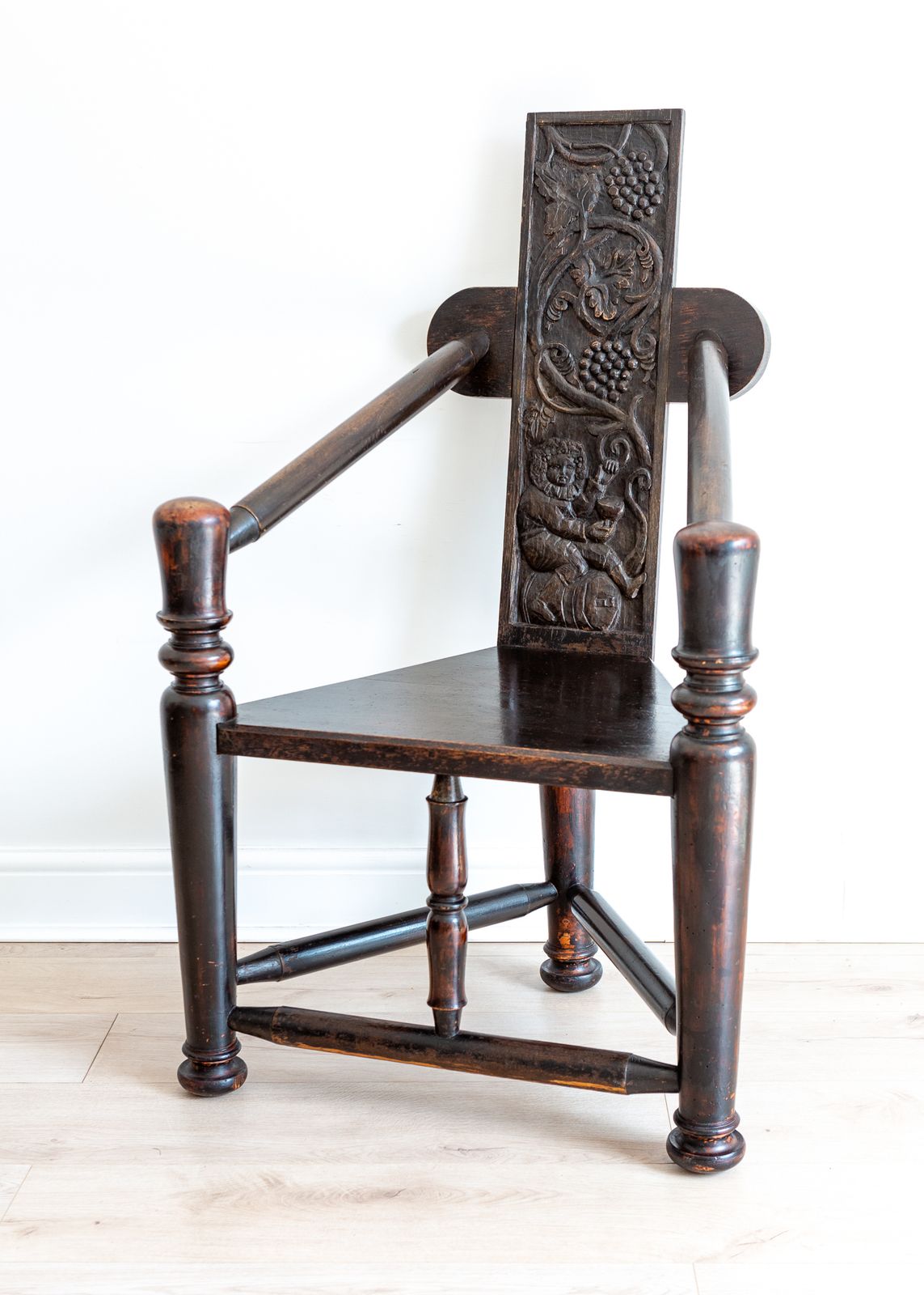 Unique 18th Century Tall Back Carved Turner’s Chair Lacquered Statement Throne Chair photo Furniture