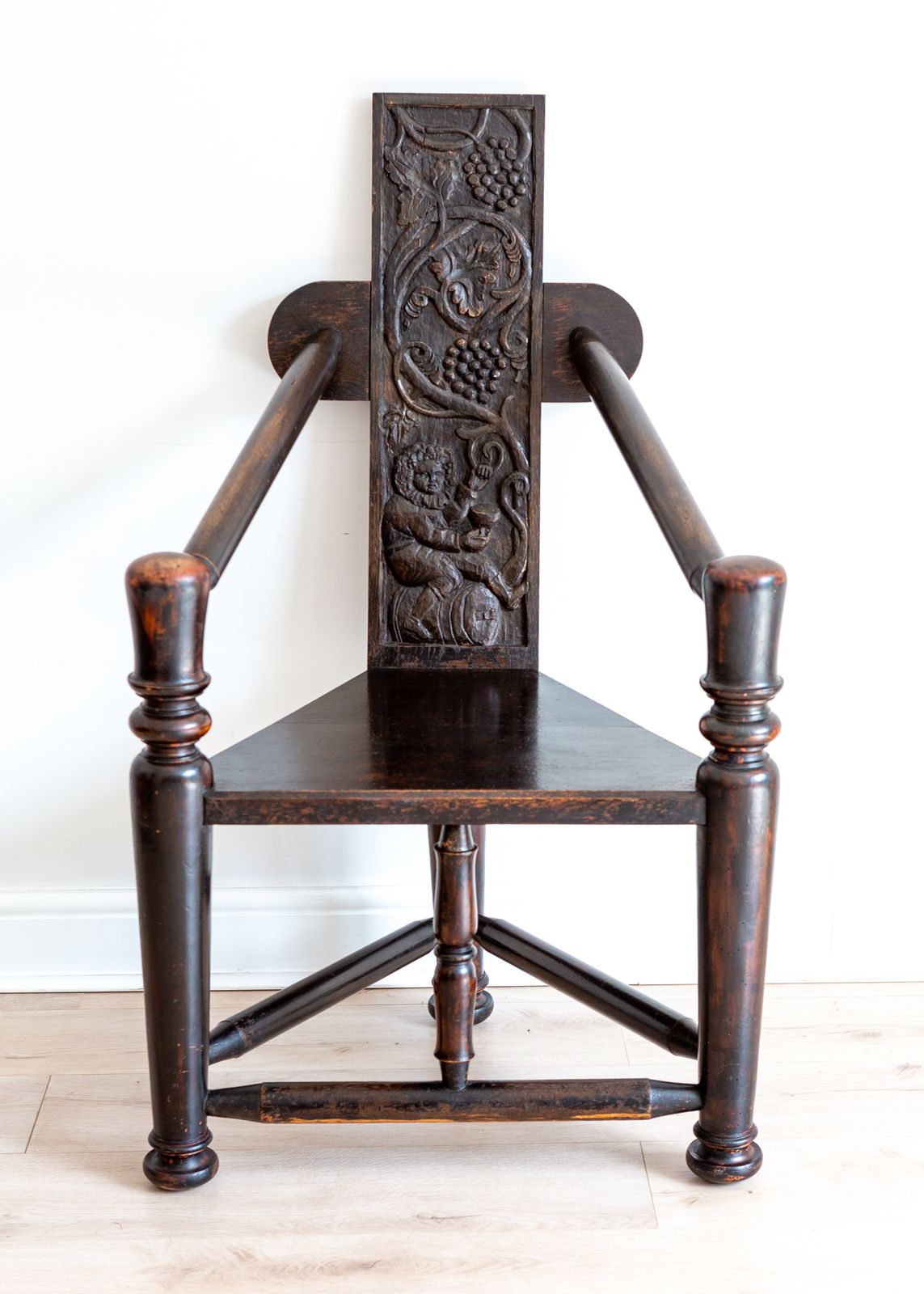 Unique 18th Century Tall Back Carved Turner’s Chair Lacquered Statement Throne Chair photo vinterior