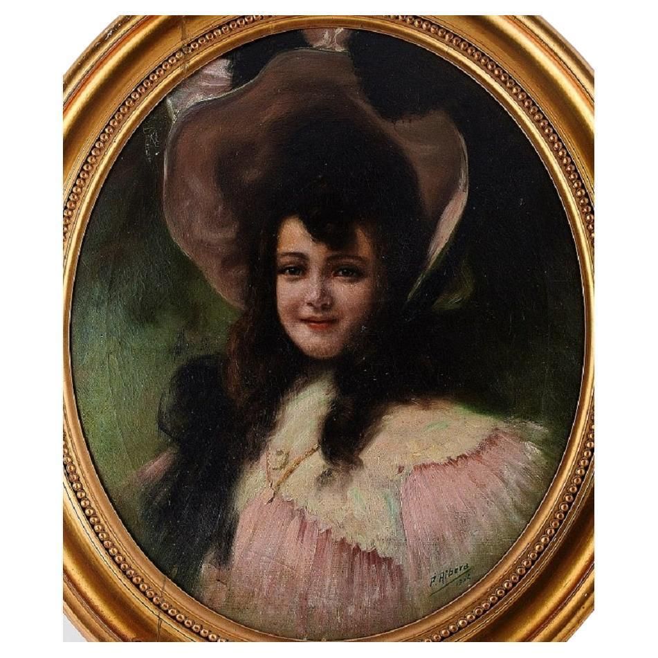 Pedro Ribera Spanish Artist, Oil On Canvas, Portrait Of A Girl