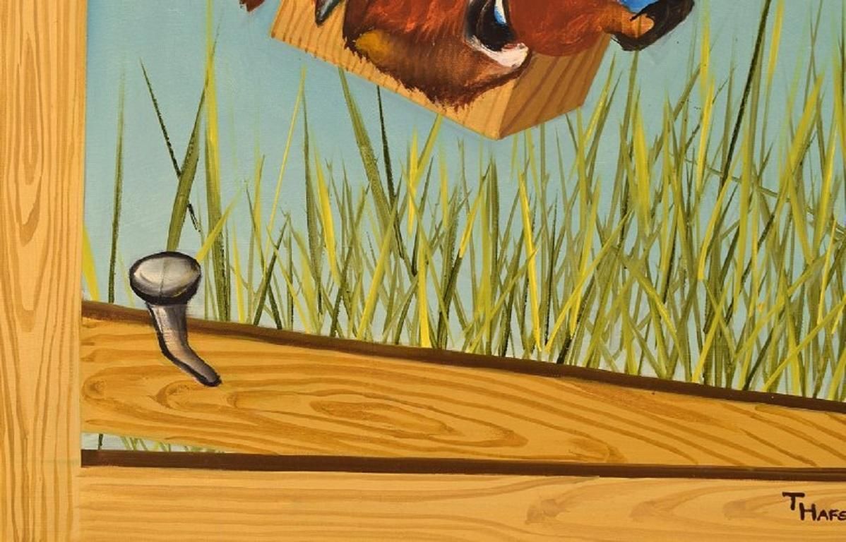Thomas Hafström (B. 1954), Swedish Artist, Oil On Canvas, Butterfly On Woodwork photo 648.0