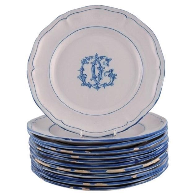Emile Gallé For St. Clement Nancy, Twelve Antique Plates In Hand Painted Faience