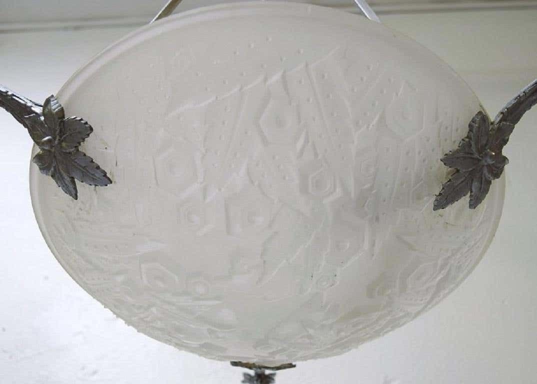 Muller Frères, Luneville, Large Impressive Chandelier In Wrought Iron, 1930s/40s photo for sale