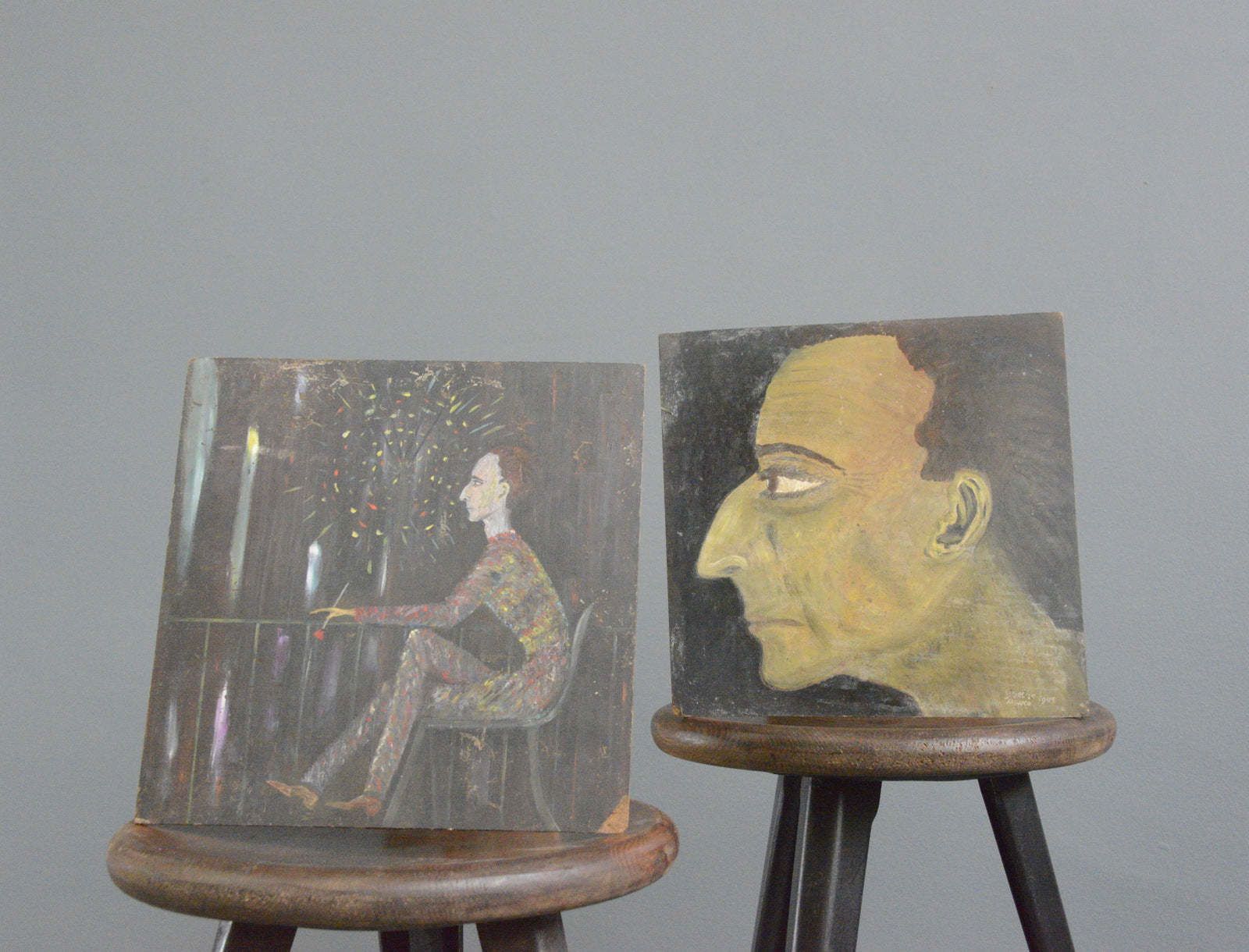 Modernist Oil On Board Paintings Circa 1940s