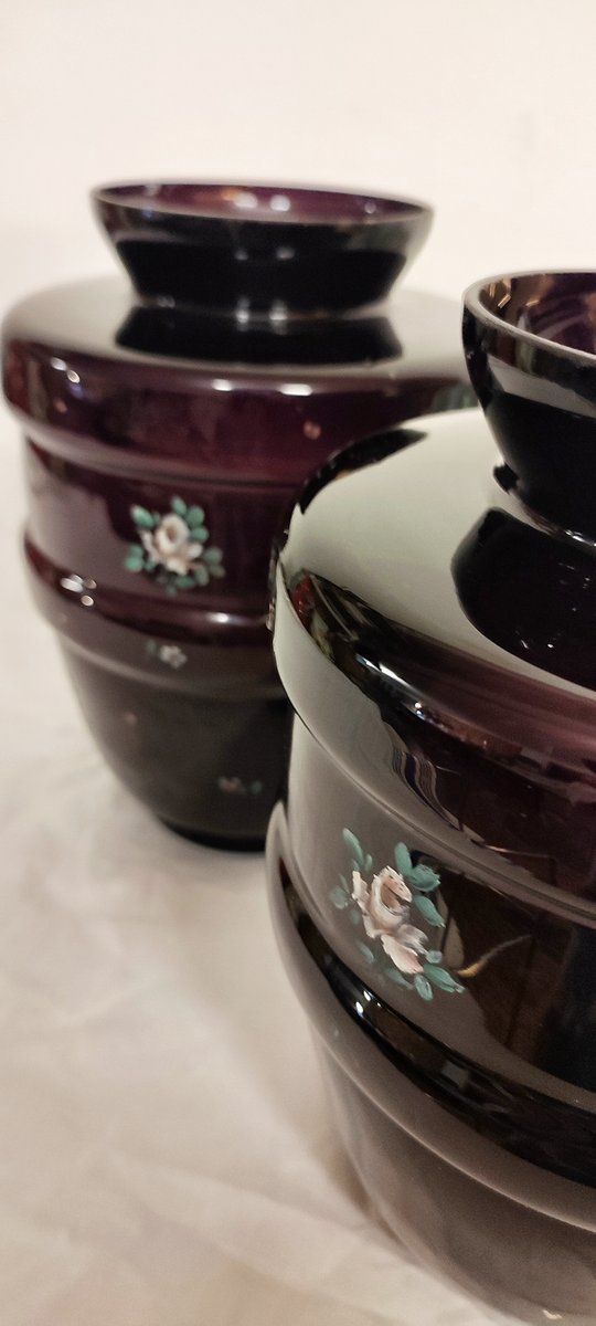 Painted Glass Vases, 1940s, Set Of 2 photo for sale