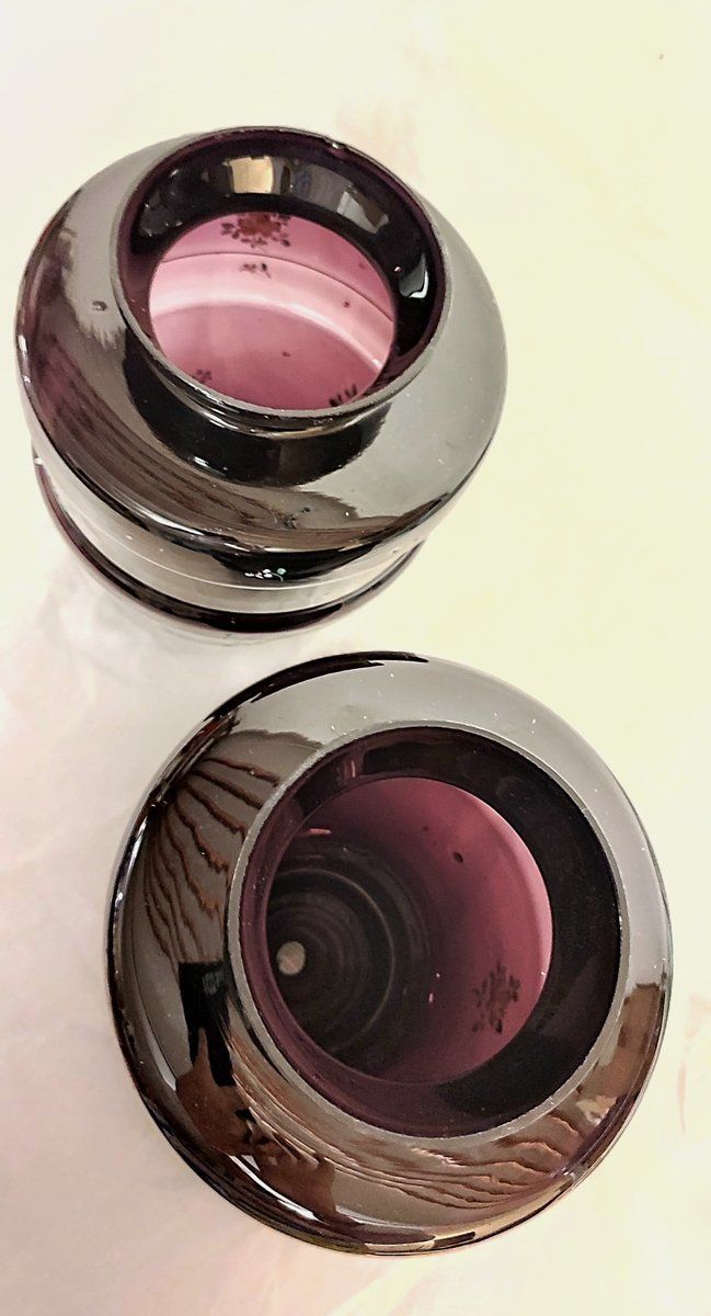 Painted Glass Vases, 1940s, Set Of 2 photo 513.0