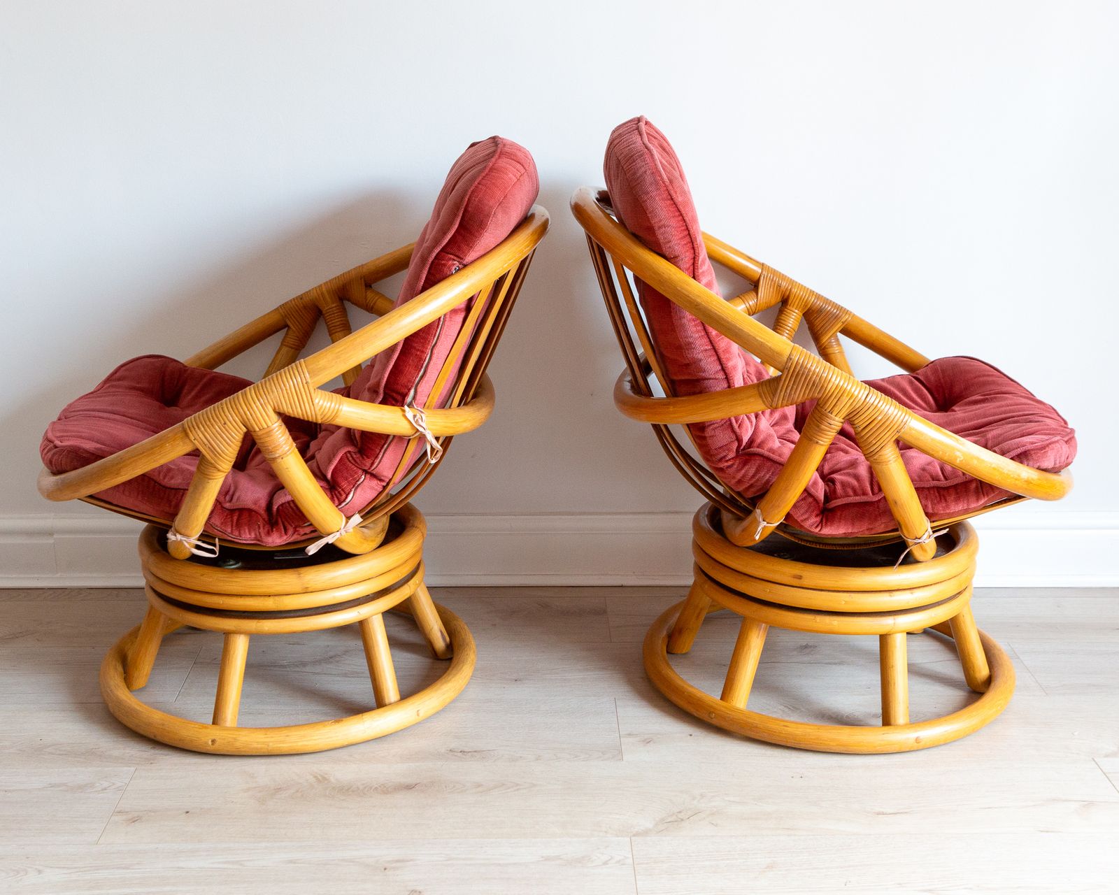 Furniture Rare Pair Of 1970s Bamboo Swivel Chairs Mcm Easy Chairs By Angraves Of Leicester photo