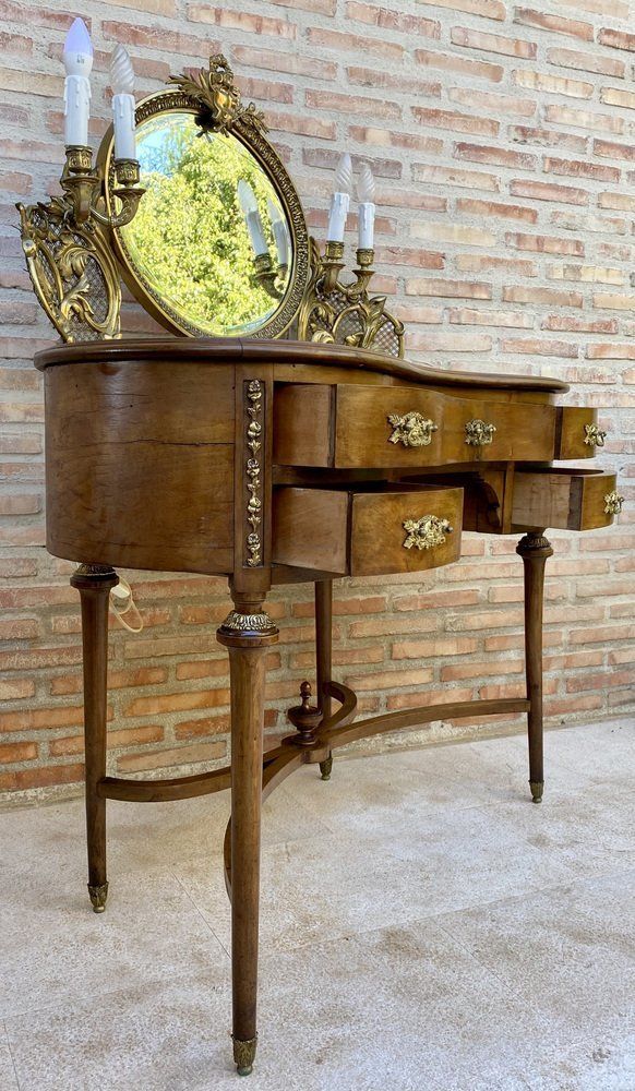 French Walnut And Bronze Dressing Table Or Vanity With Candelabra Arms photo Furniture